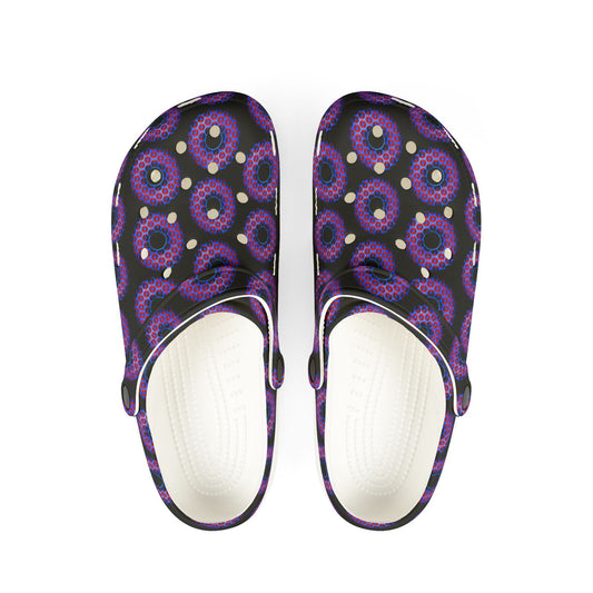 Spatchcocks - donut slip-on shoes - paradoxical red bling donuts w/black background [unisex]