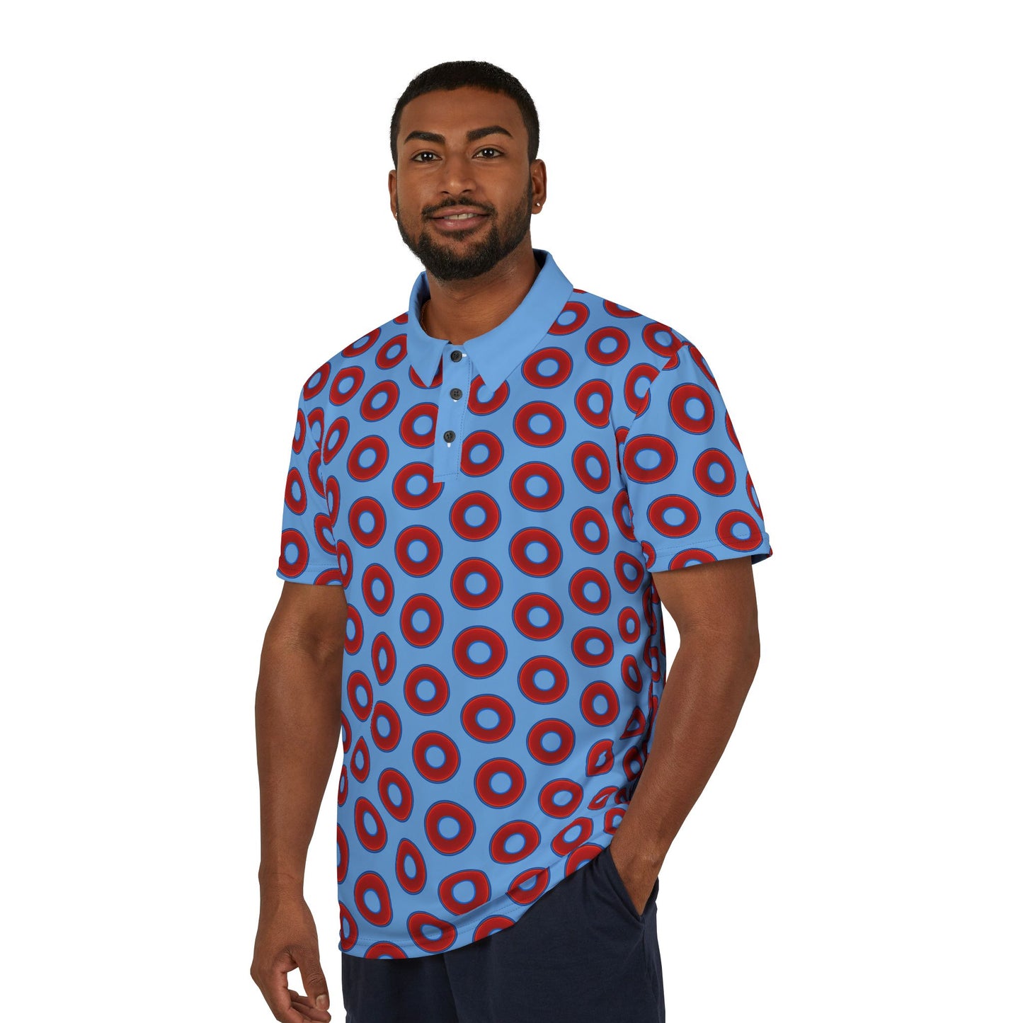 AOP Donut Polo - vivid donut print w/light blue background [unisex]