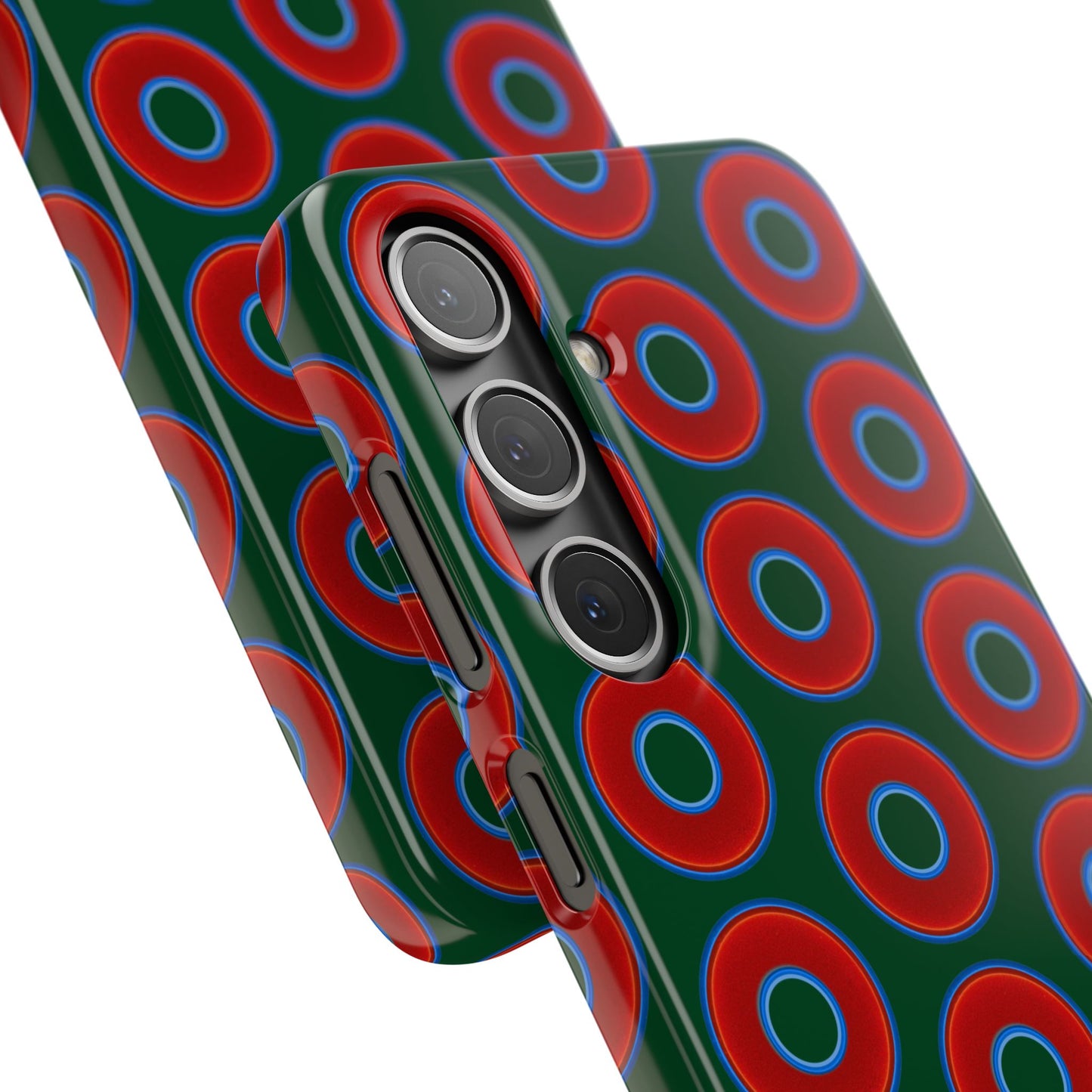 Lumpy Donut Snap Case - red vivid donut print w/deep pond green background