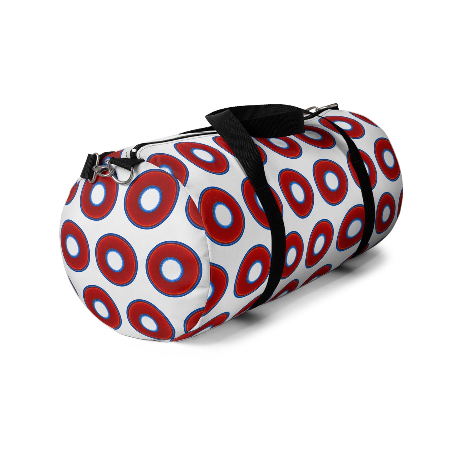 Lumpy Duffel - vivid red donuts w/white background