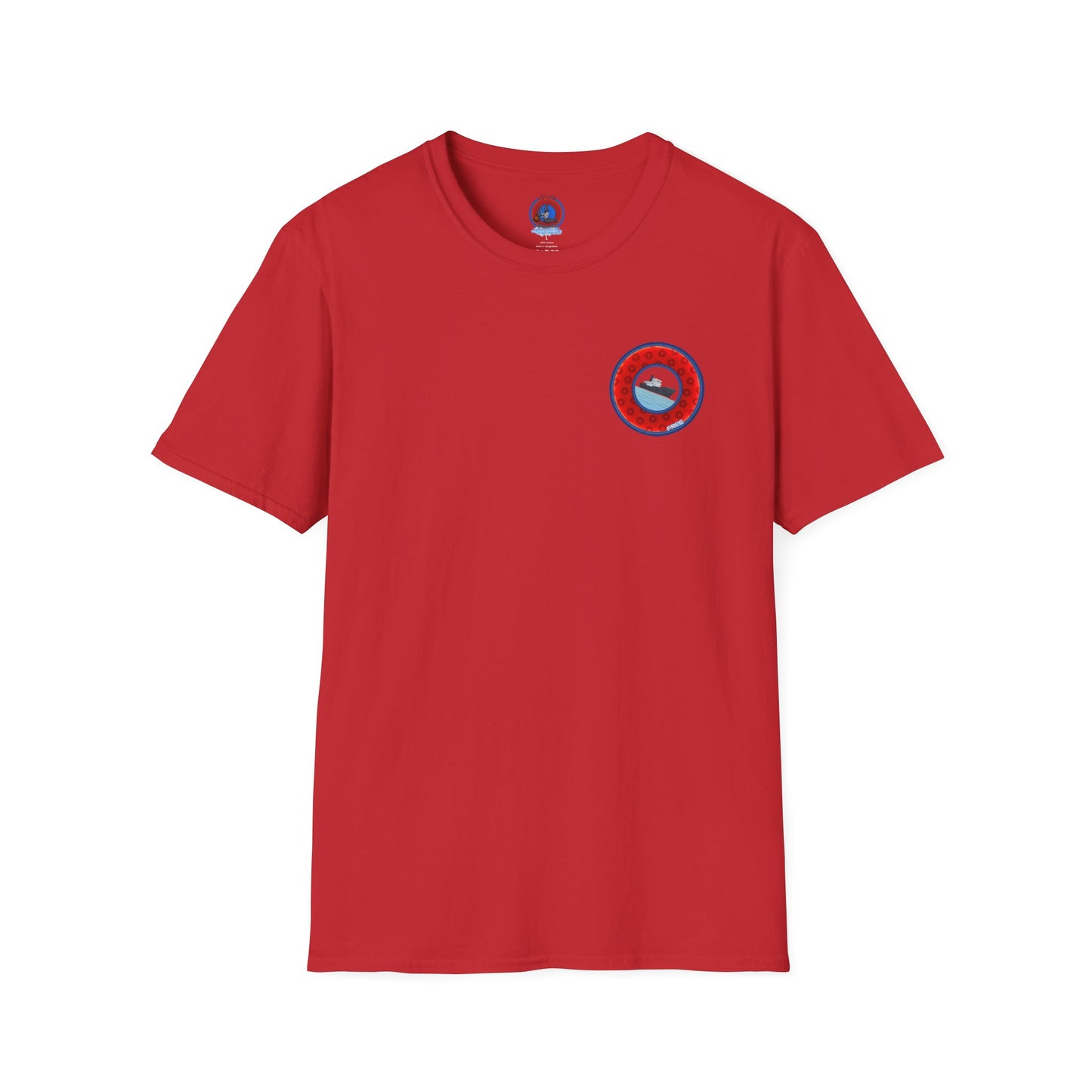 Classic Donut Tee - Unisex Soft-Style - "Phree Donut Sliders" - red/blue widemouthed paradox donut