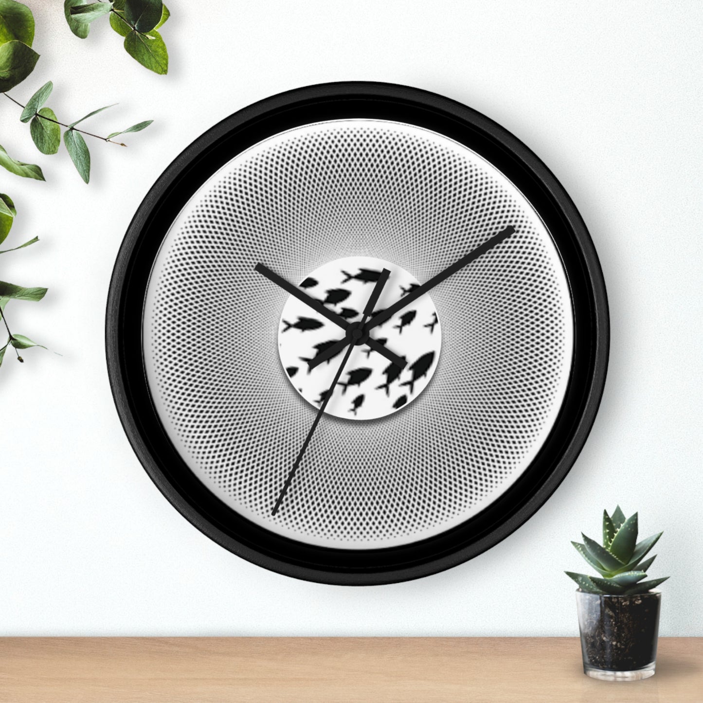 Lumpy Wall Clock - "Swimming by Donut Clocks" - variant 1 - black/white phatty donut w/black background