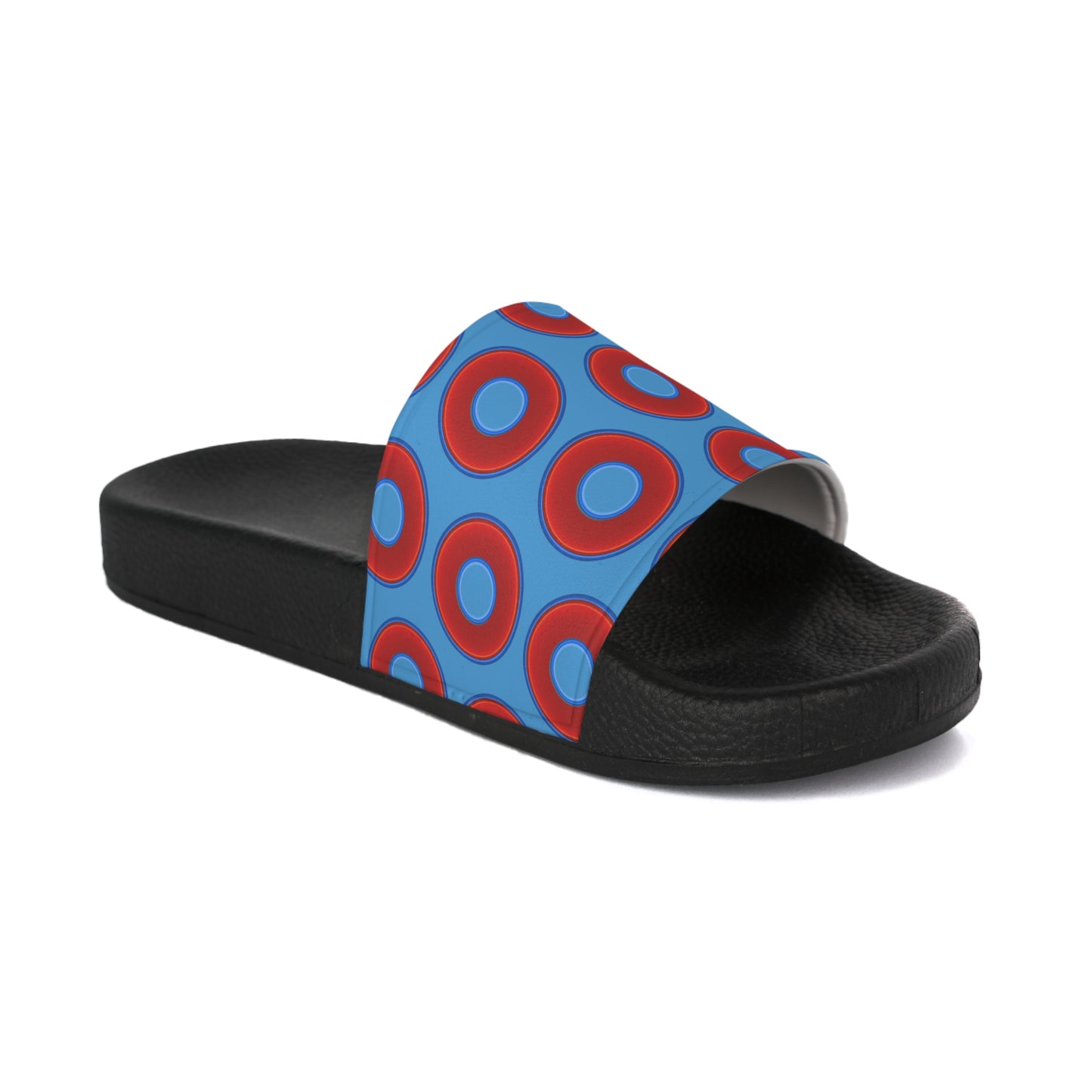 Men's Lumpy Sandals - slip-ons - red vivid donuts w/light steel blue background