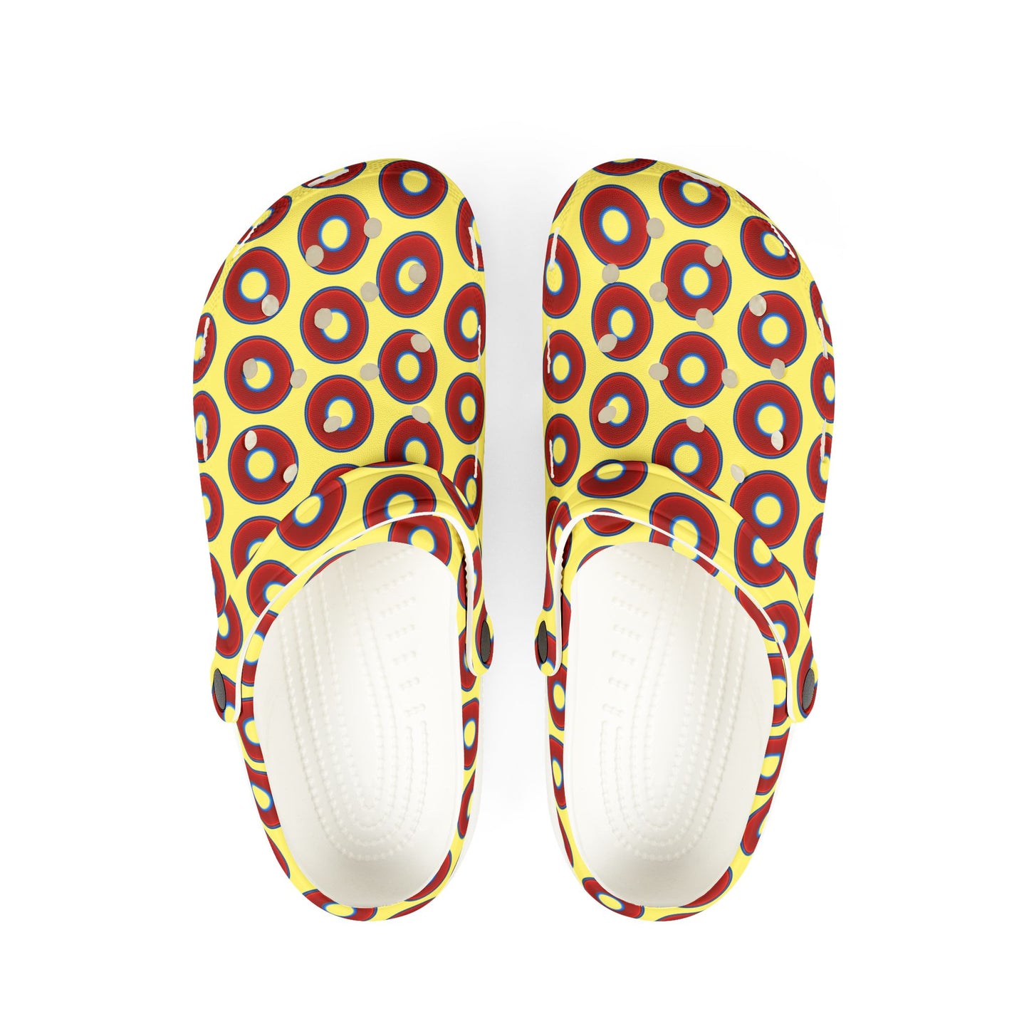 Spatchcocks - donut slip-on shoes - vivid red donuts w/yellow background [unisex]