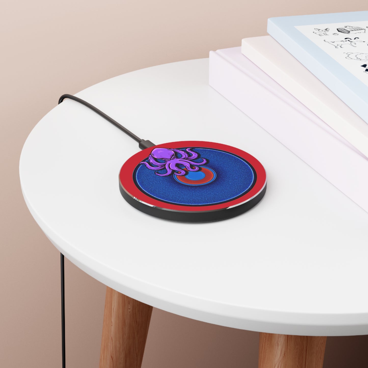 The Flow - Wireless Lumpy Donut Chargers - "Roger Moore's Donut" - vivid blue w/dark red background - variant - 4