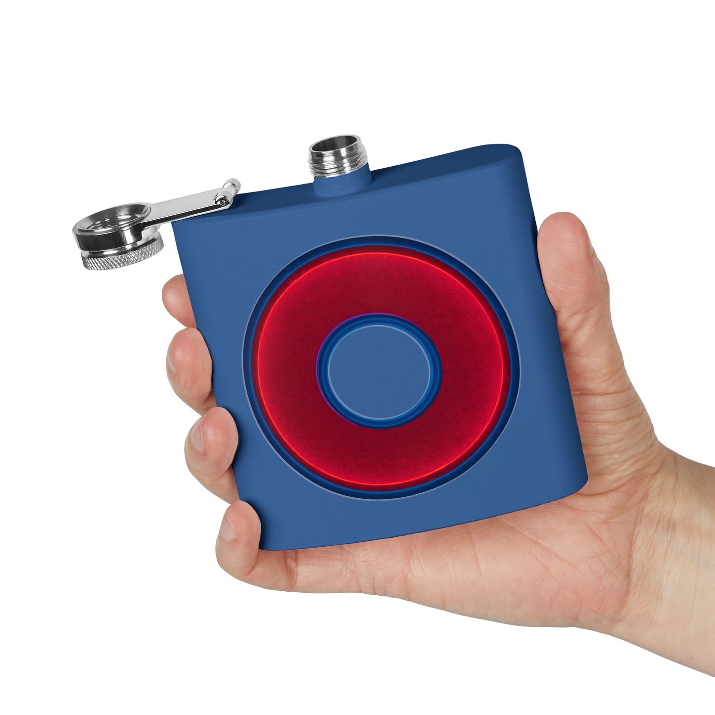 Lump's Donut Flask 6 oz - Vivid red/dark blue donut - [*w/your choice of 8 backgrounds]