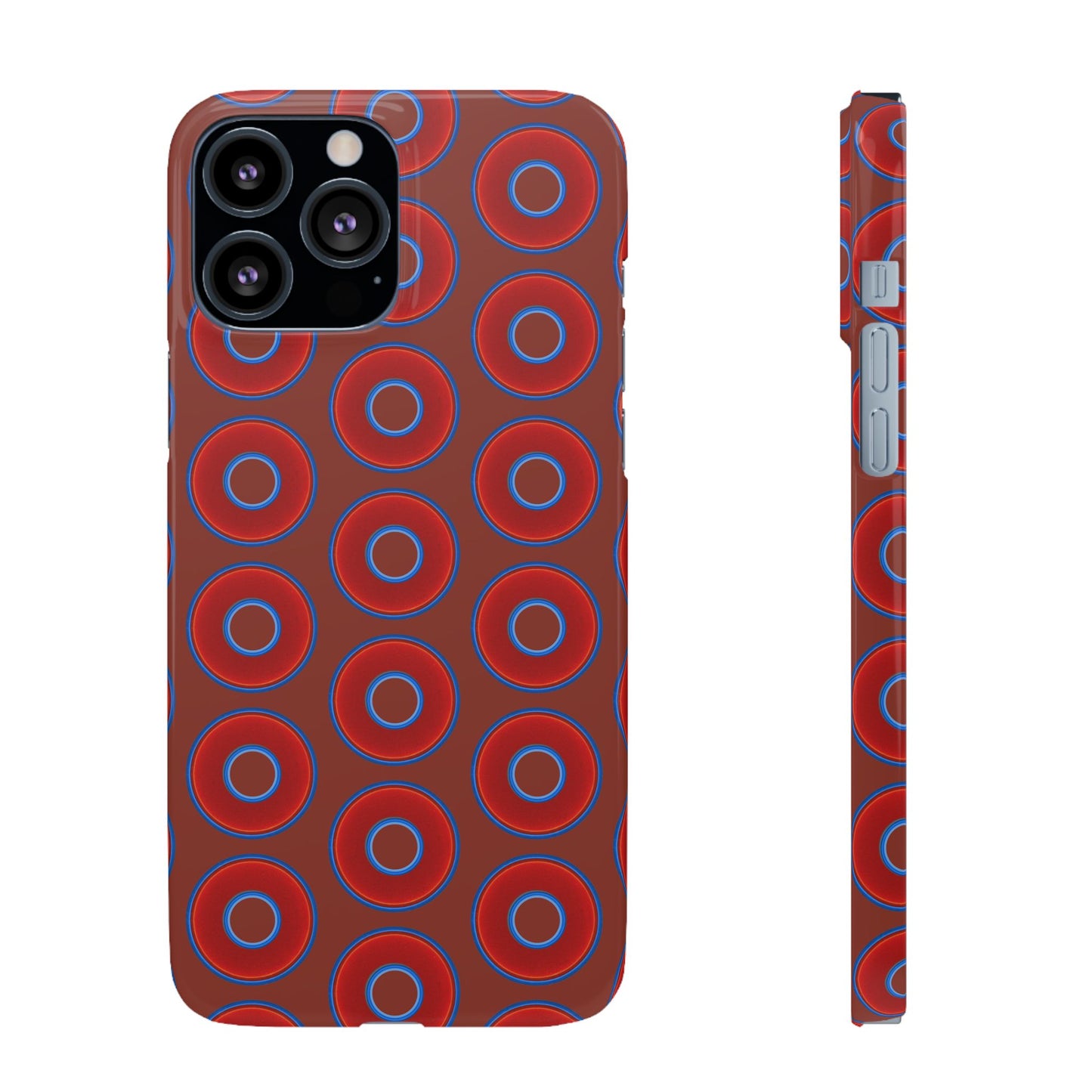 Lumpy Donut Snap Case - red vivid donut print w/burnt umber background