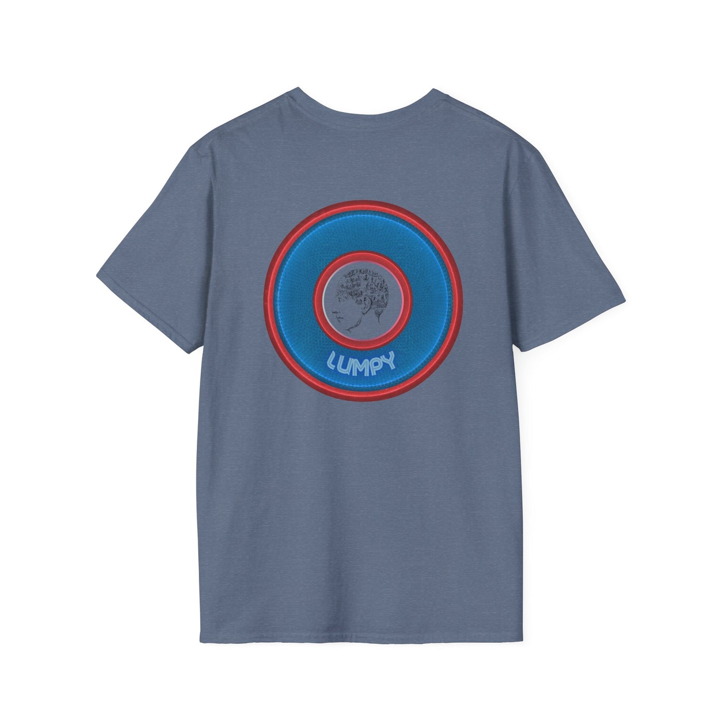Classic Donut Tee - Unisex Soft-Style - "The Lumpy Donut" - variant 2 - blue/red donut