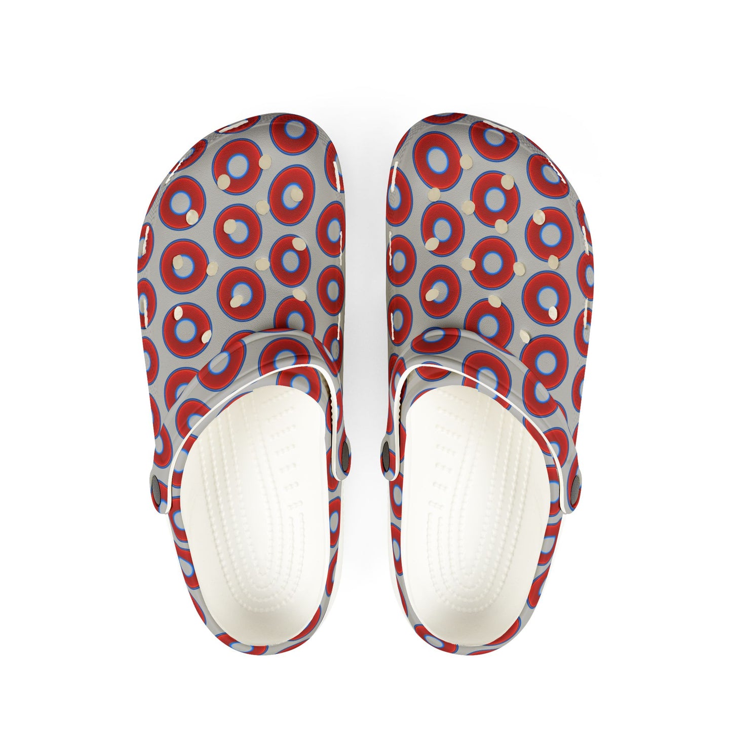 Spatchcocks - donut slip-on shoes - vivid red donuts w/light gray background [unisex]