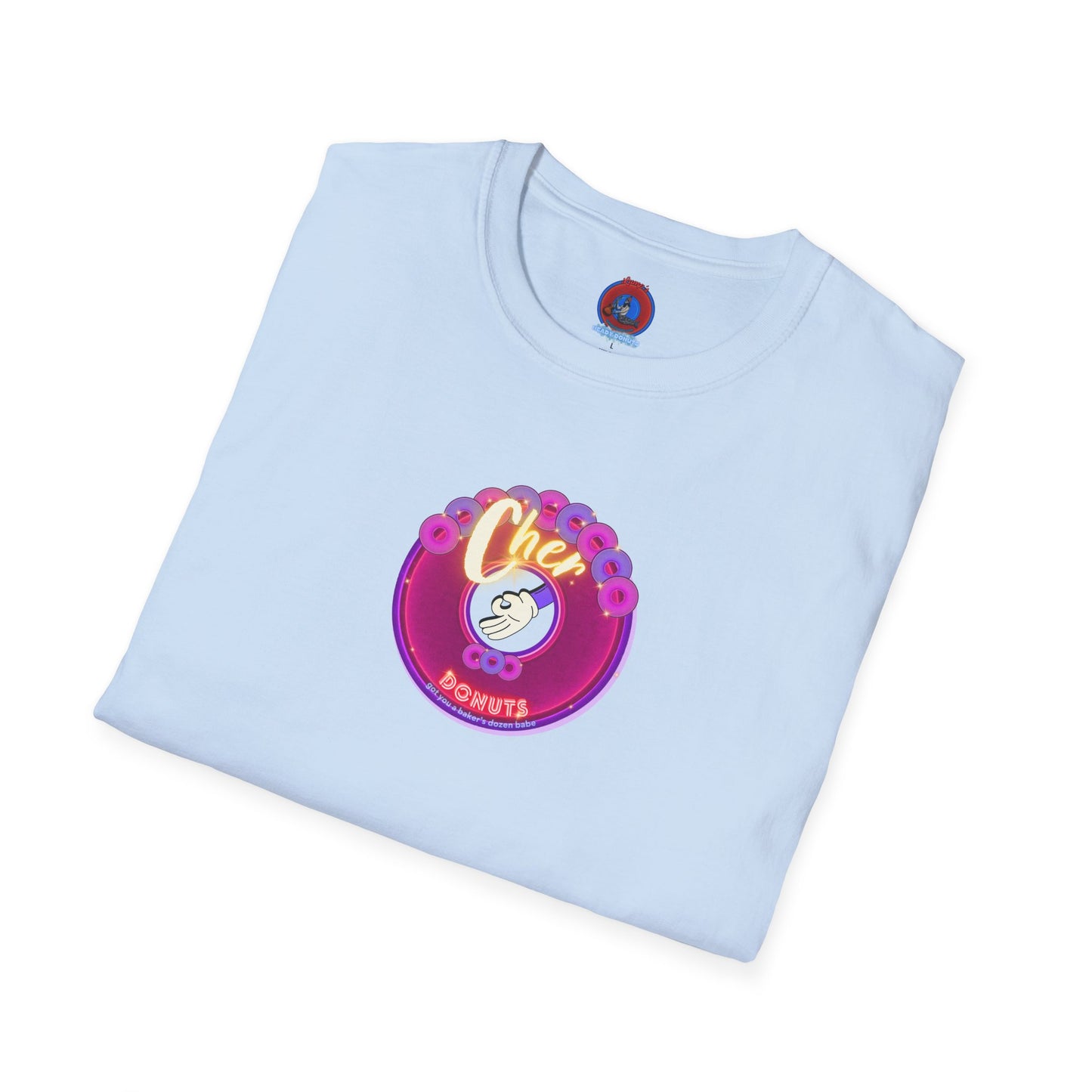 Classic Donut Tee - Unisex Soft-Style - "Chering is Caring Donut' - vivid magenta/purple donut