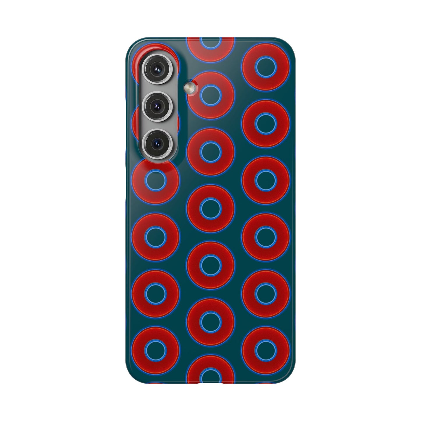 Lumpy Donut Snap Case - red vivid donut print w/midnight teal green background