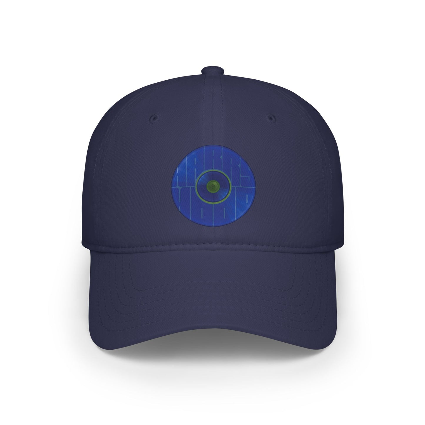 Lumpy Donut Baseball Cap - "Harry Hoodlum Donut Cap" - variant 5 - vivid dark blue donut w/words