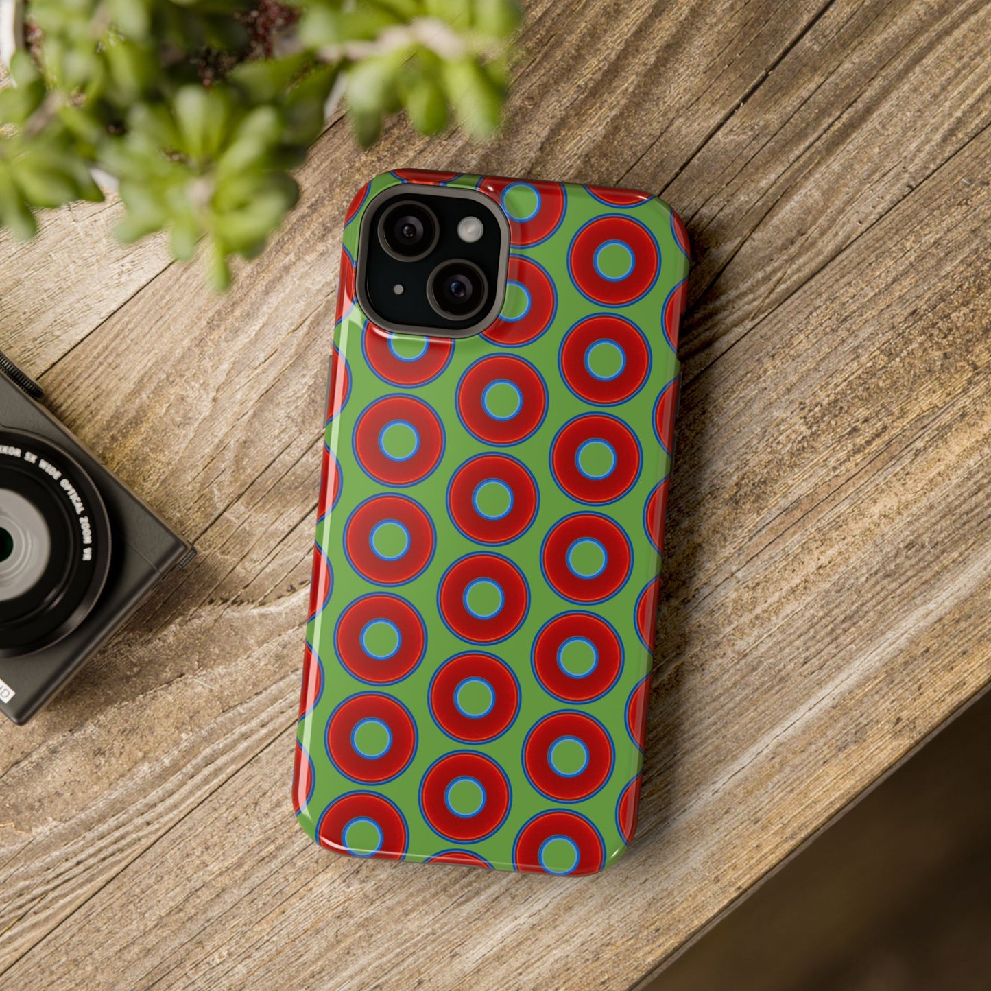 Magnetic Tough Donut Case - red vivid donut print w/light green background