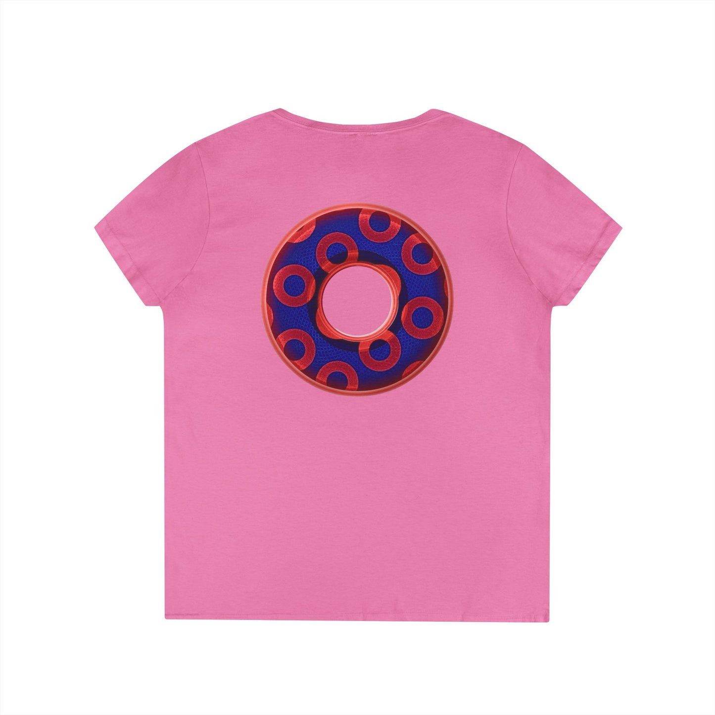 Women's Donut V-Neck Tee - "Paradox Kaleidoscope Donuts" - rustic donut w/hole - variant 1