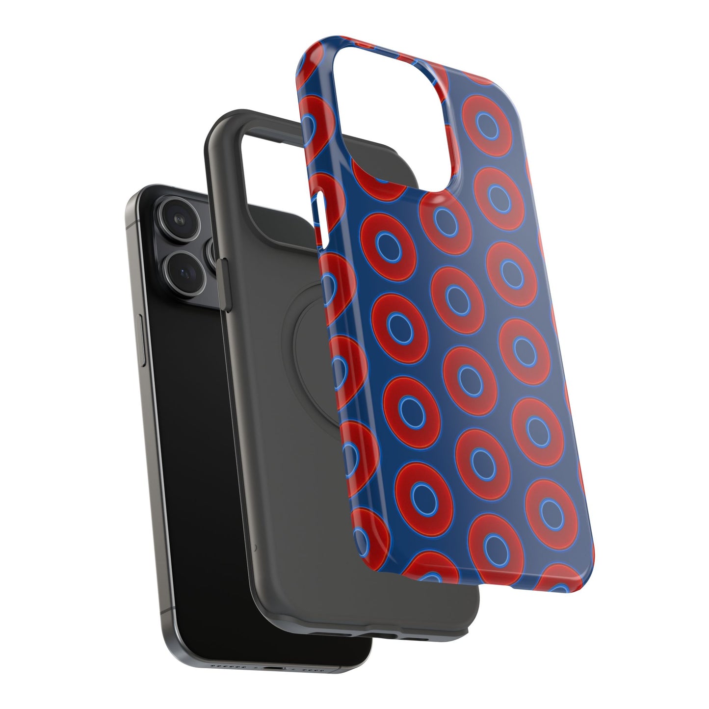 Impact-Resistant Lumpy Donut Case - red vivid donut print w/Atlantic navy blue background