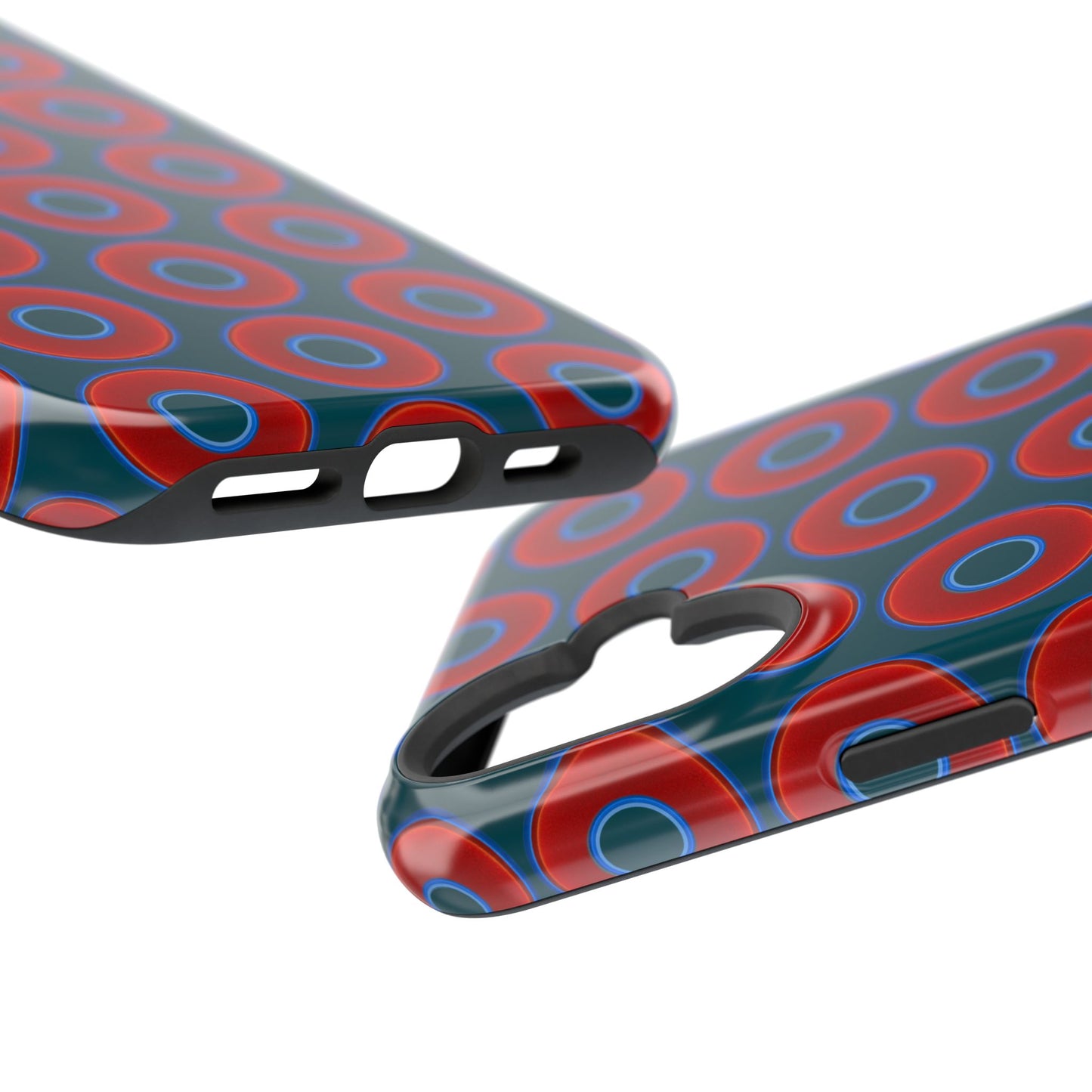 Magnetic Tough Donut Case - red vivid donut print w/midnight green background