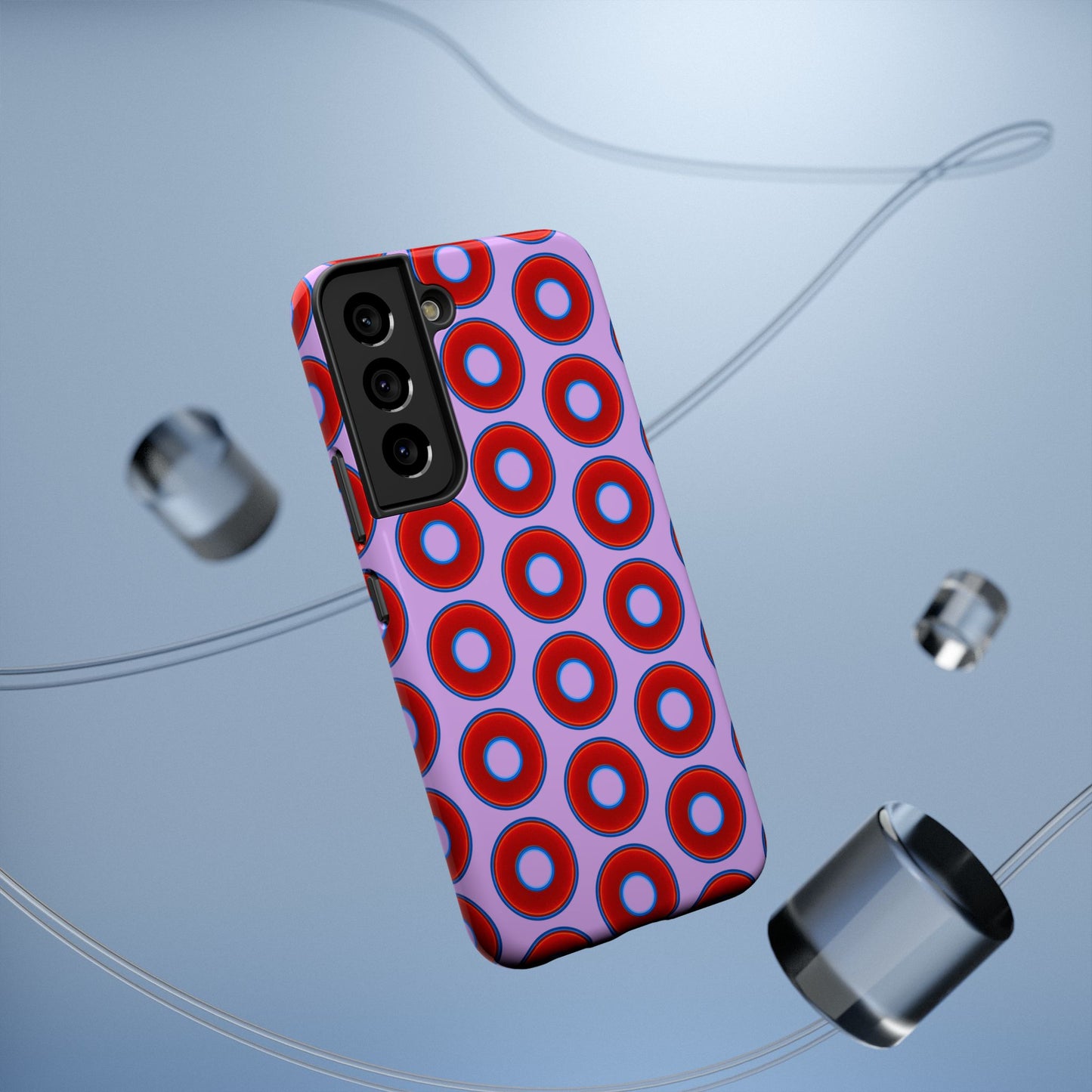 Impact-Resistant Lumpy Donut Case - red vivid donut print w/wisteria purple background