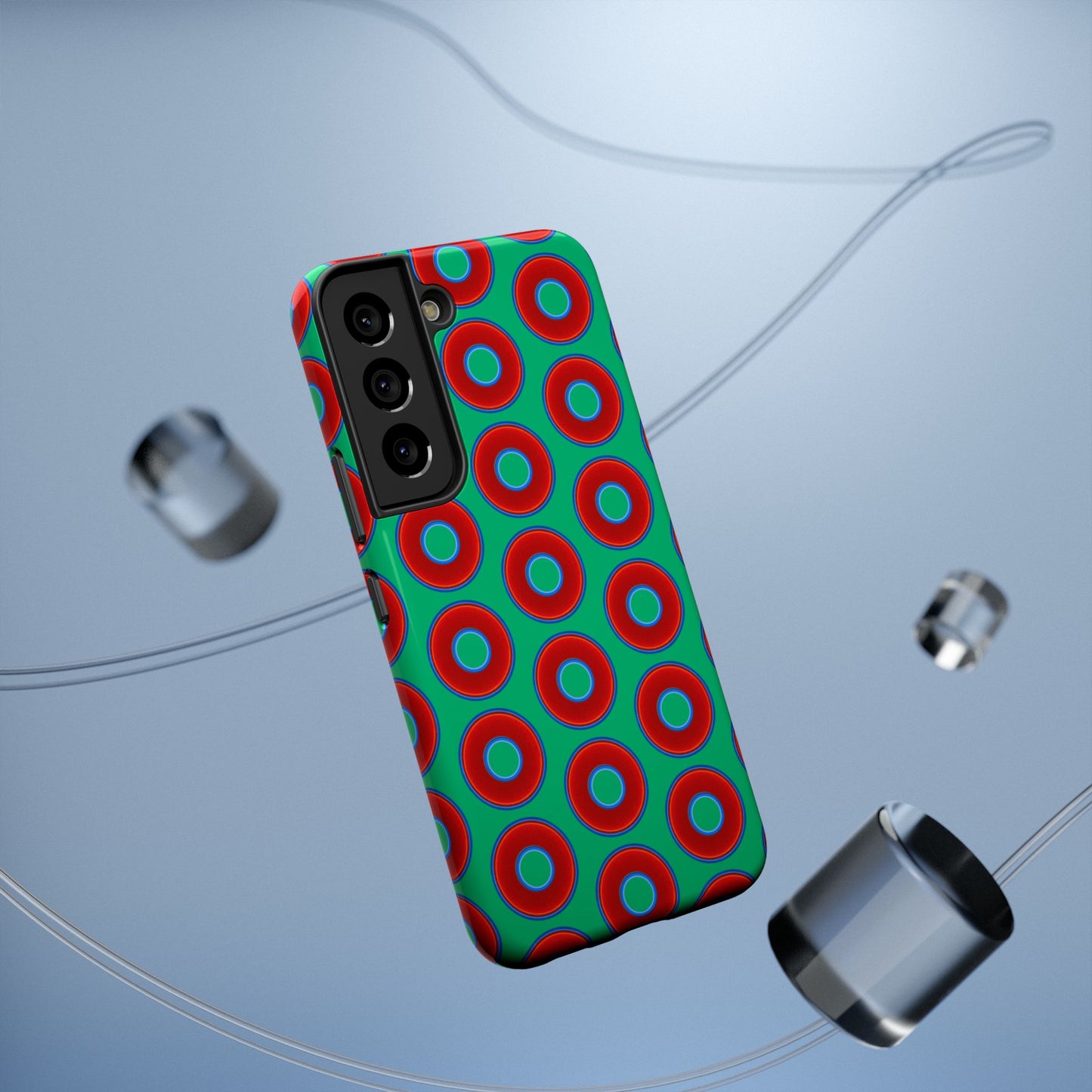 Impact-Resistant Lumpy Donut Case - red vivid donut print w/jade green background