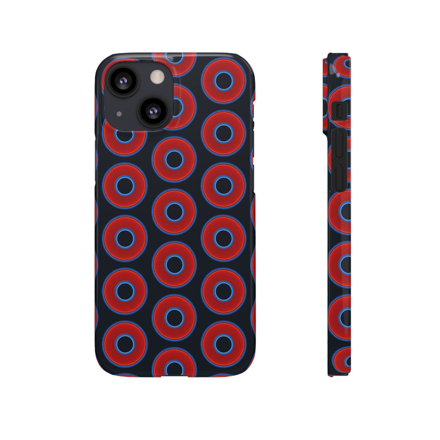 Lumpy Donut Snap Case - red vivid donut print w/blue charcoal background