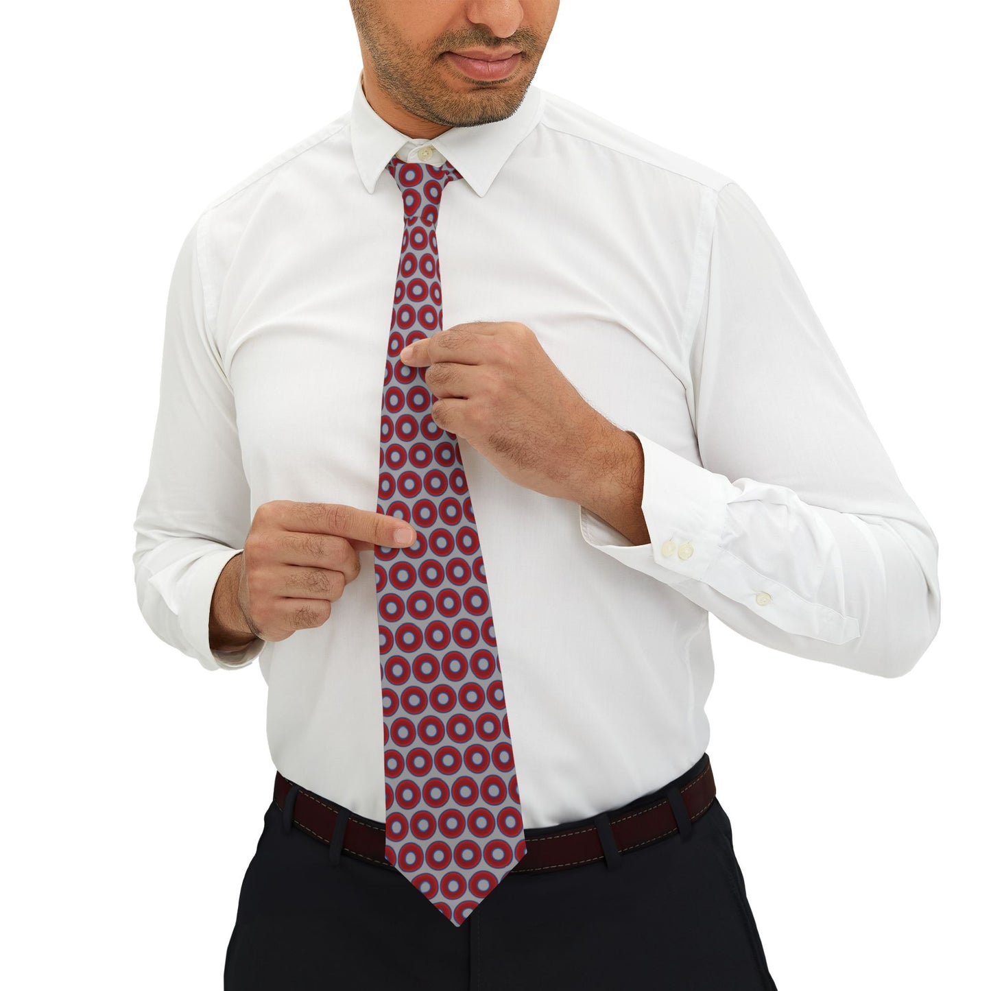 The Lumpy Necktie - vivid red donut print w/light gray background