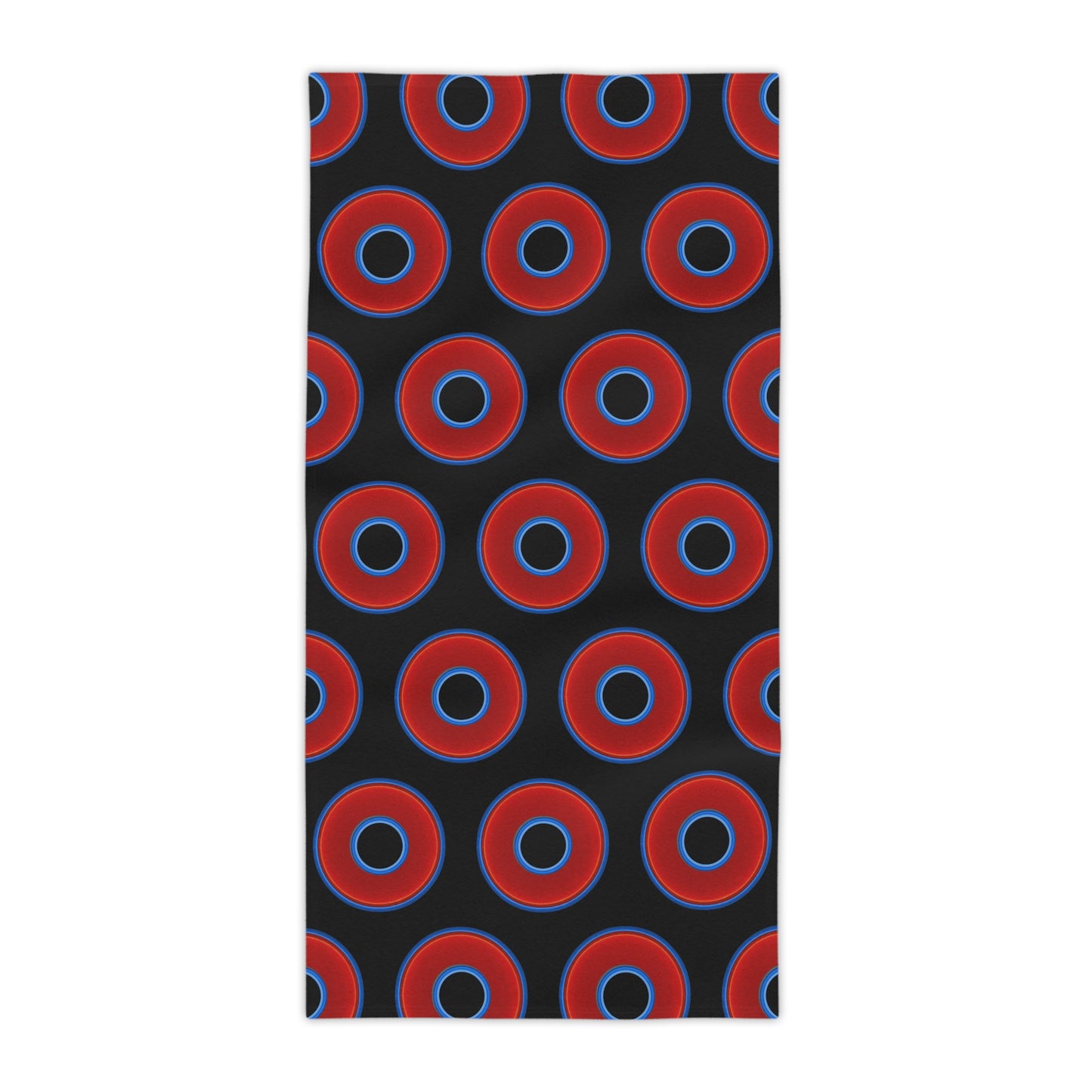 Lumpy Donut Towels - vivid red donuts w/black background
