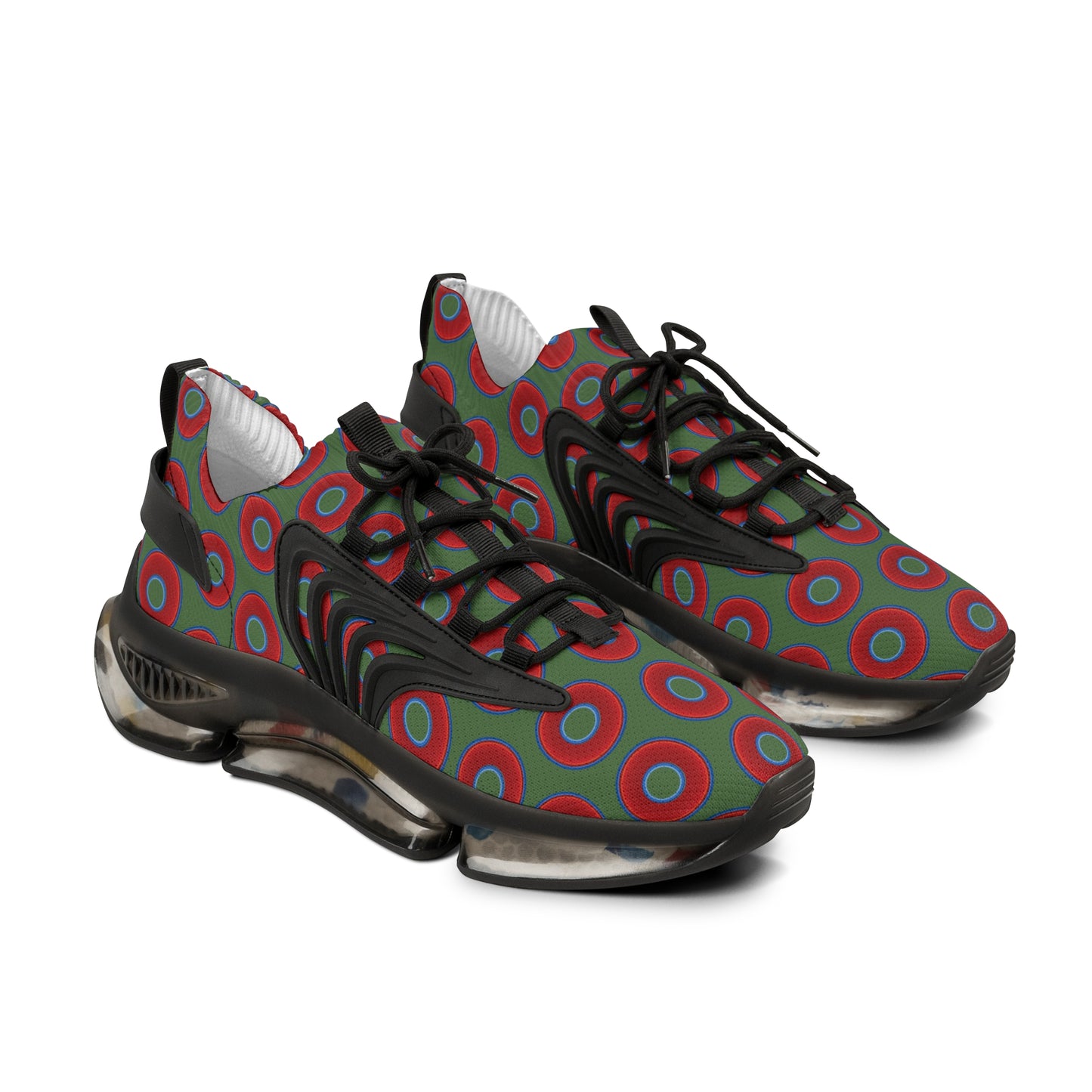 Donut Kicks - red vivid donut print w/dark green background