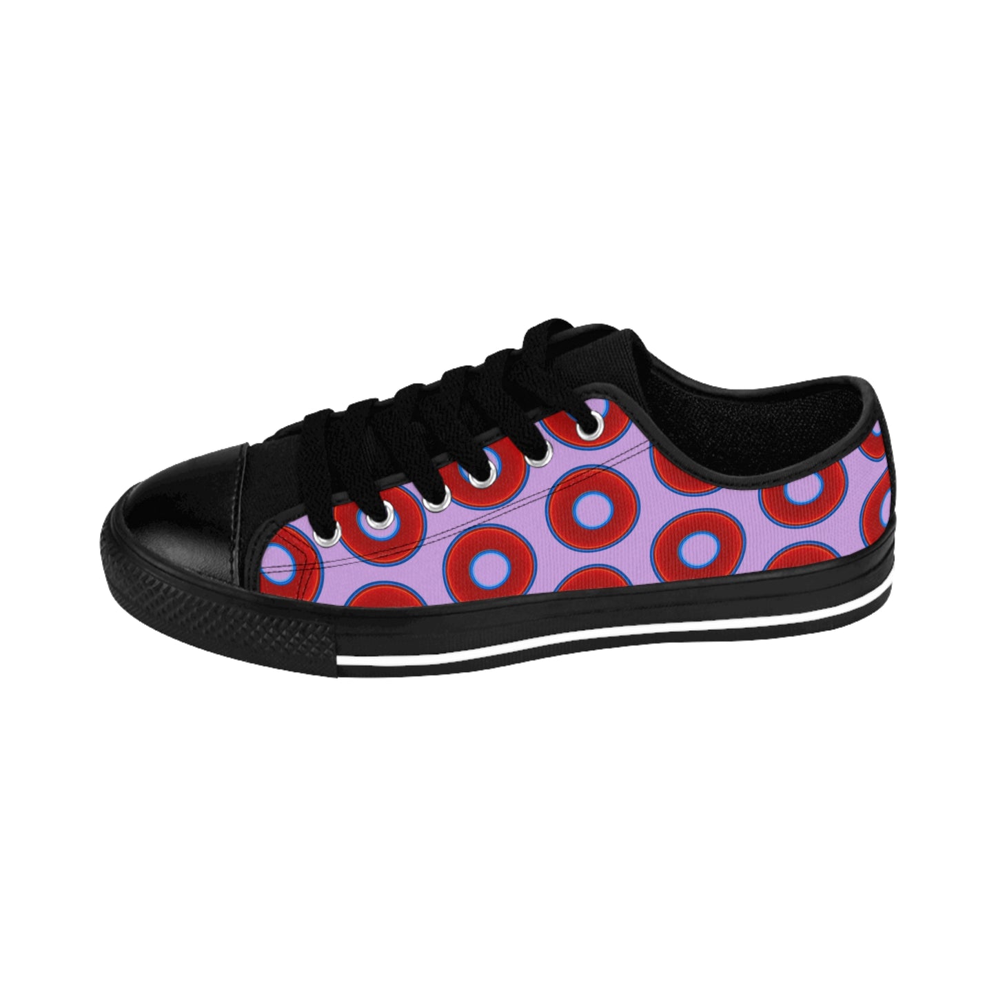 Women's Cushiony Convectors - Low Top - large red vivid donut print w/wisteria purple background