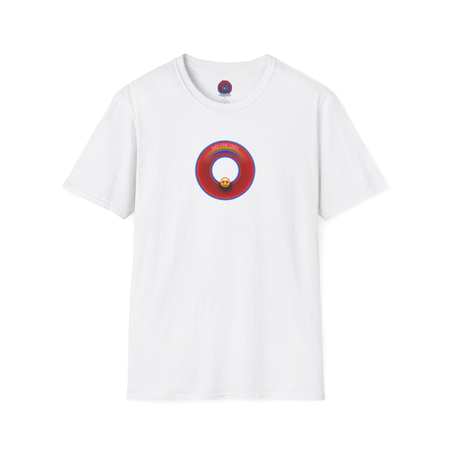 Classic Donut Tee - Unisex Soft-Style - "Yes You Are Mark!" - vivid red/blue donut