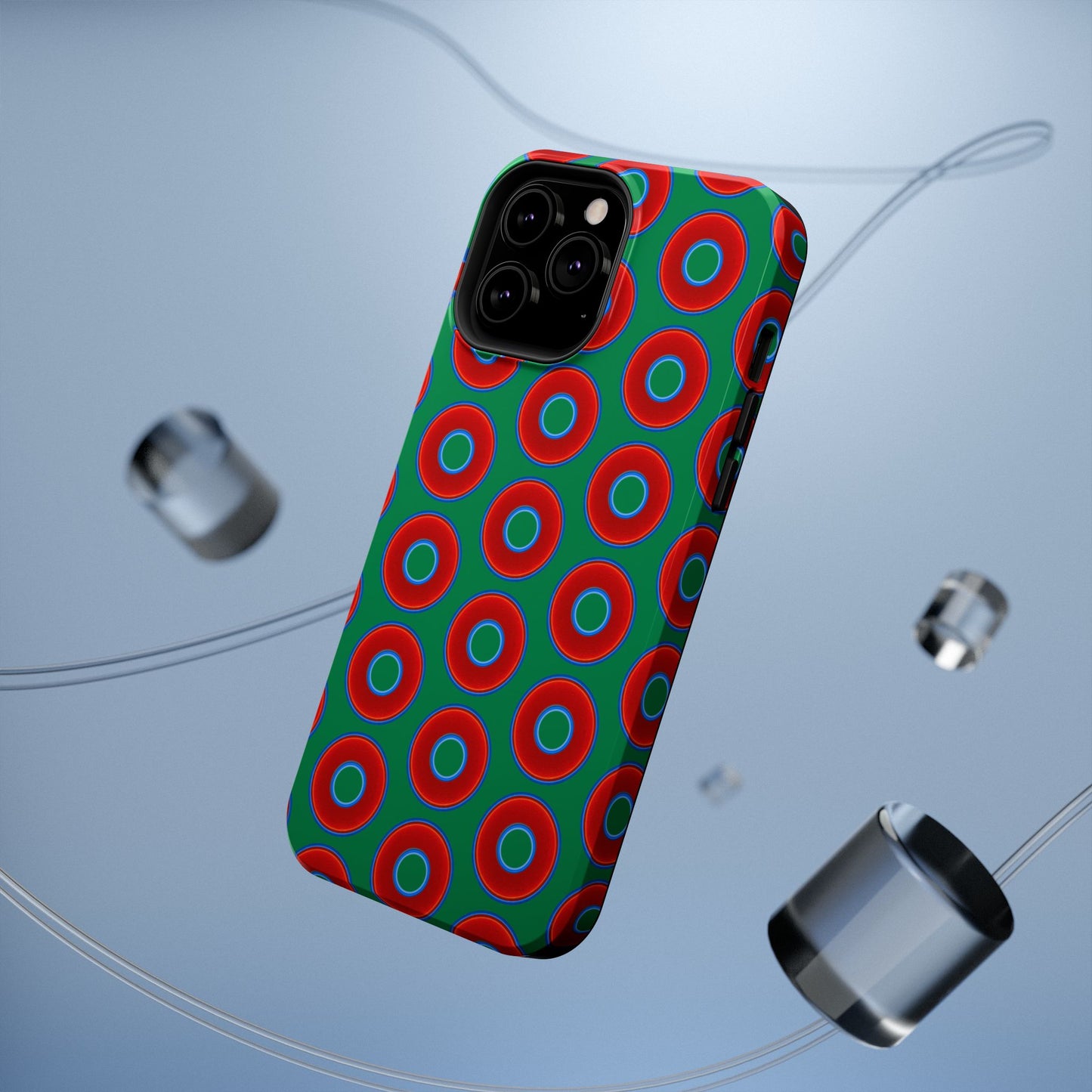 Impact-Resistant Lumpy Donut Case - red vivid donut print w/green background