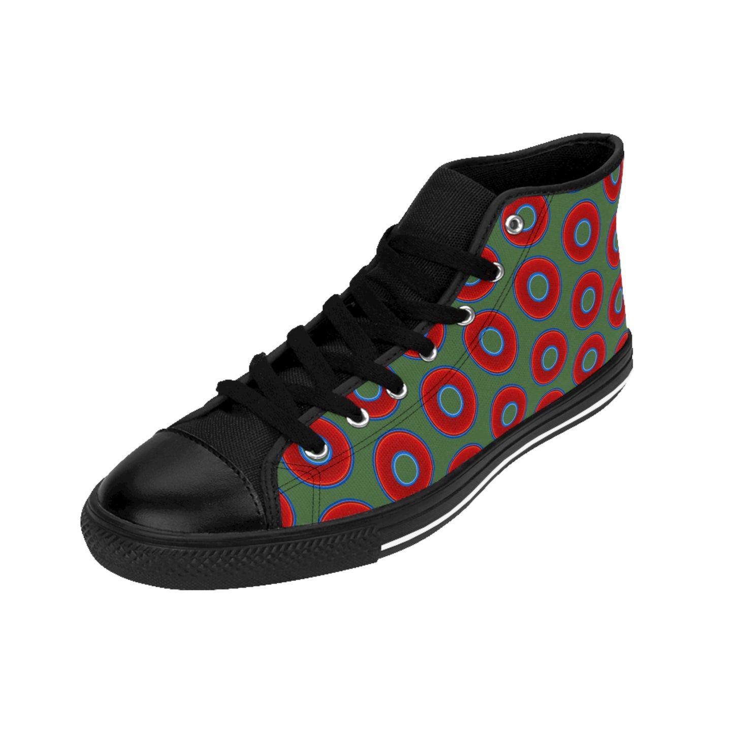 Men's Cushiony Convectors - High Tops - red vivid donuts w/dark green background