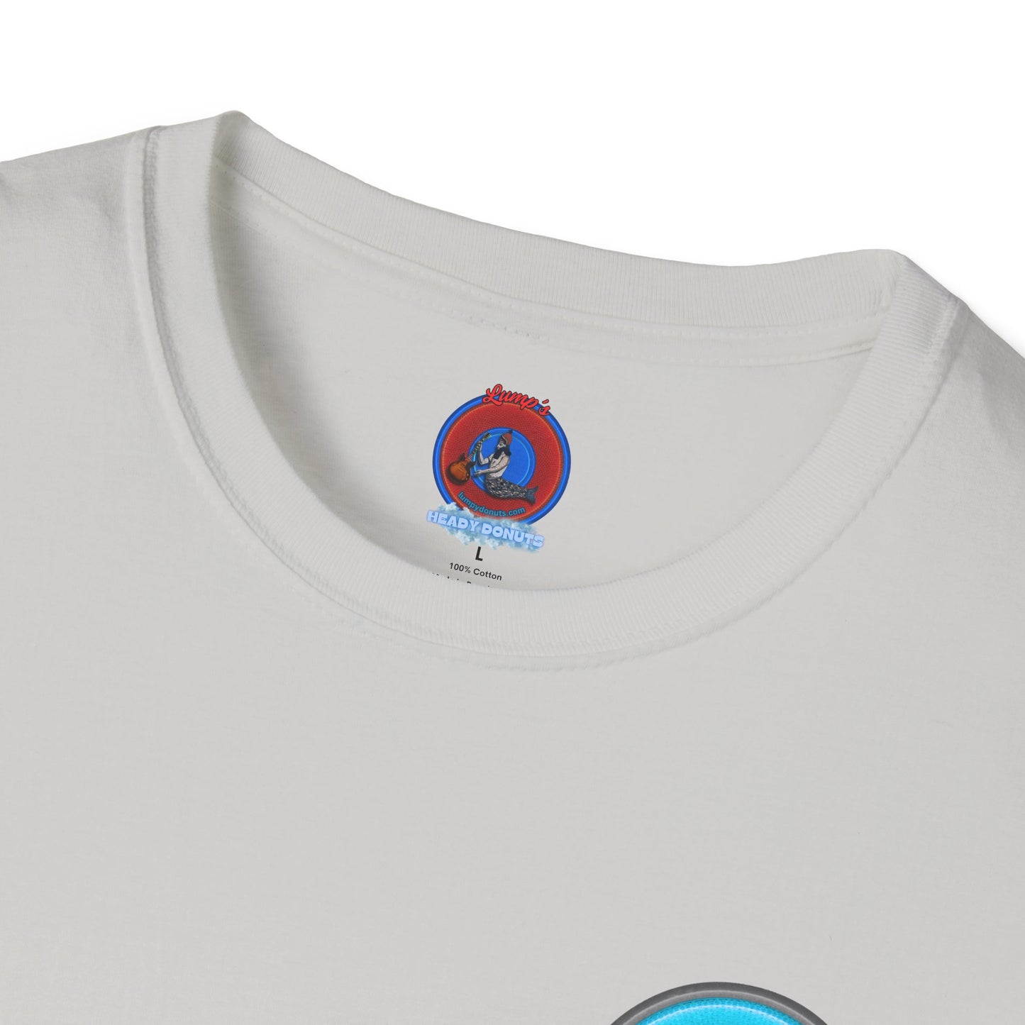 Classic Donut Tee - Unisex Soft-Style - "Cadillac Rainbow Spaghetti Incident" - series 1.0  - variant 3 - blue/gray donut