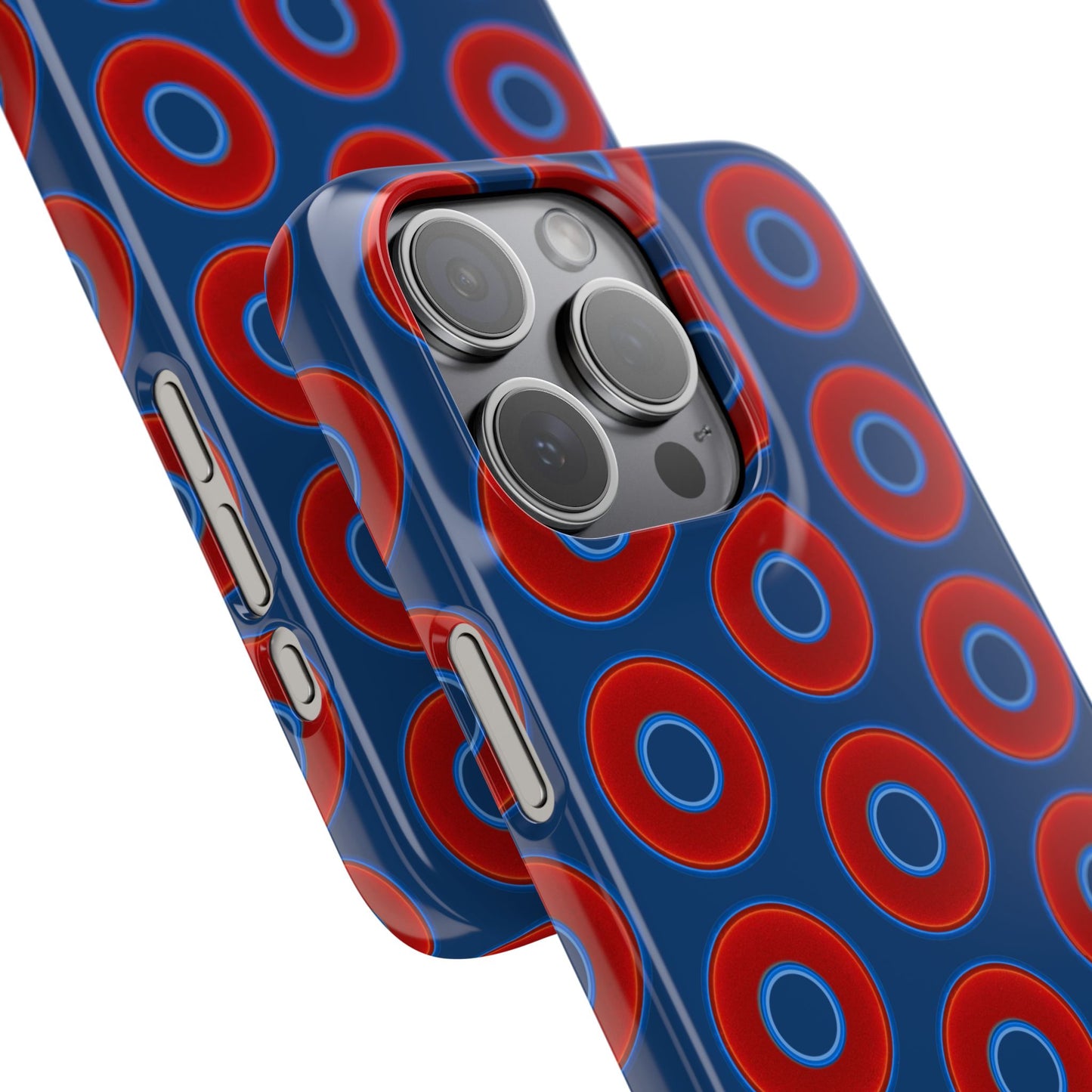 Lumpy Donut Snap Case - red vivid donut print w/Atlantic navy blue background