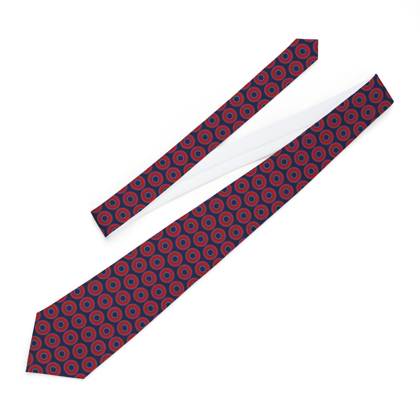 The Lumpy Necktie - vivid red donut print w/midnight blue background
