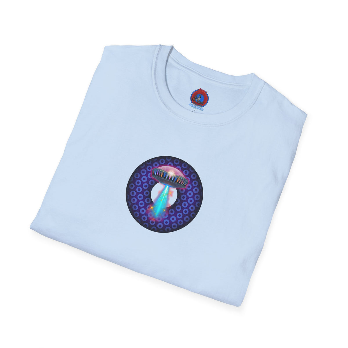 Classic Donut Tee - Unisex Soft-Style - "Donuts now Served on the Mothership" - series 1.0  - variant 5  - purple/violet paradoxical donut