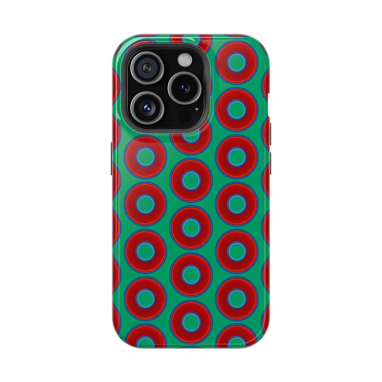 Magnetic Tough Donut Case - red vivid donut print w/jade green background