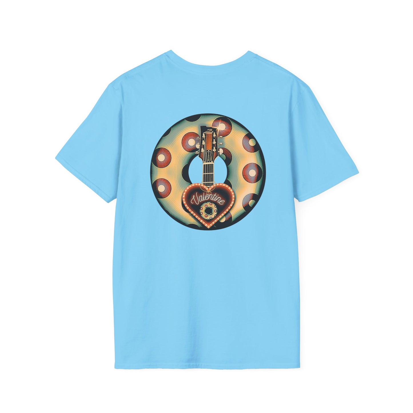 Classic Donut Tee - Unisex Soft-Style - "Would You Be My Donut?" - paradoxical faded blue/red donut - variant 4