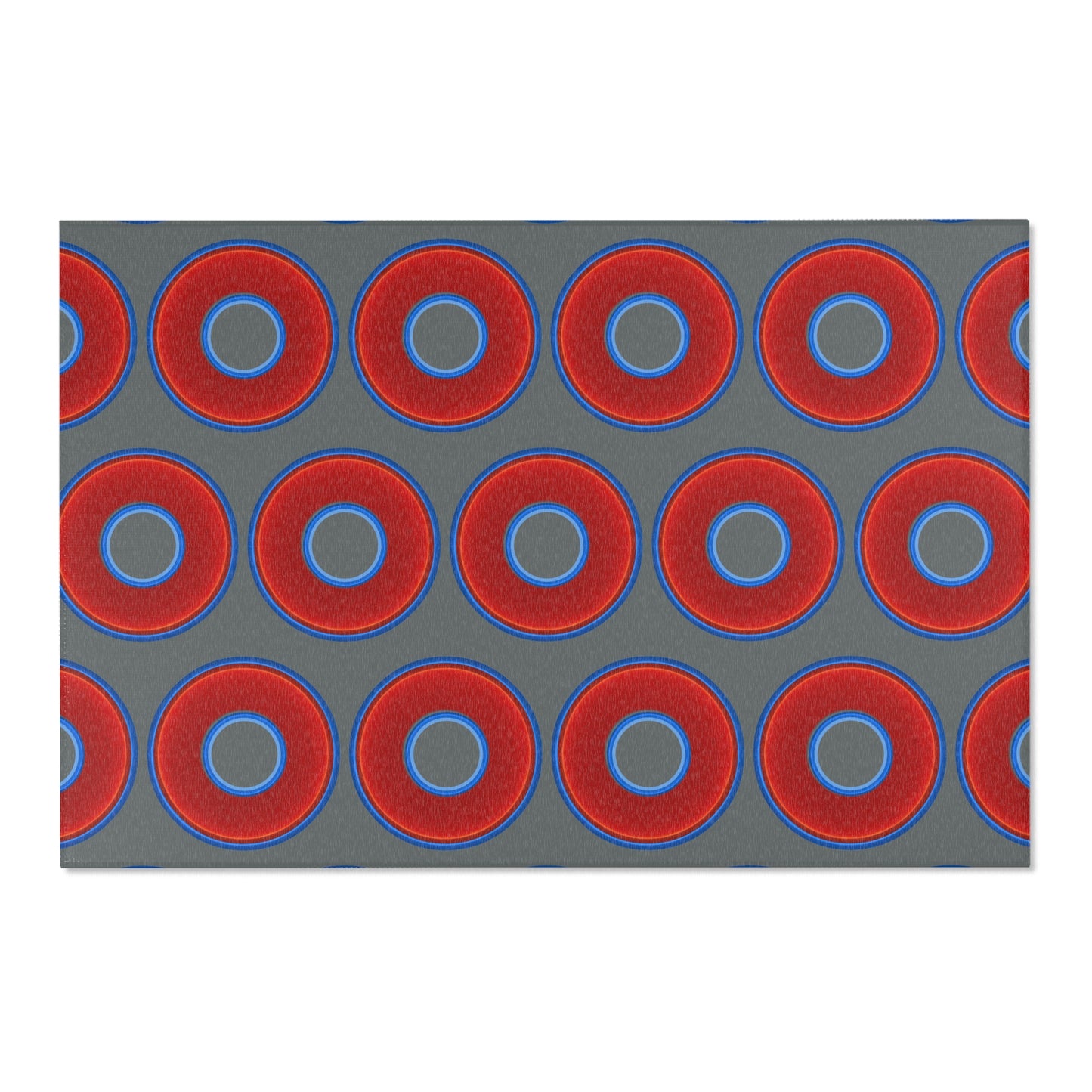 Lumpy Donut Print Rug - choice of 3 sizes - vivid red donut print w/dark gray background
