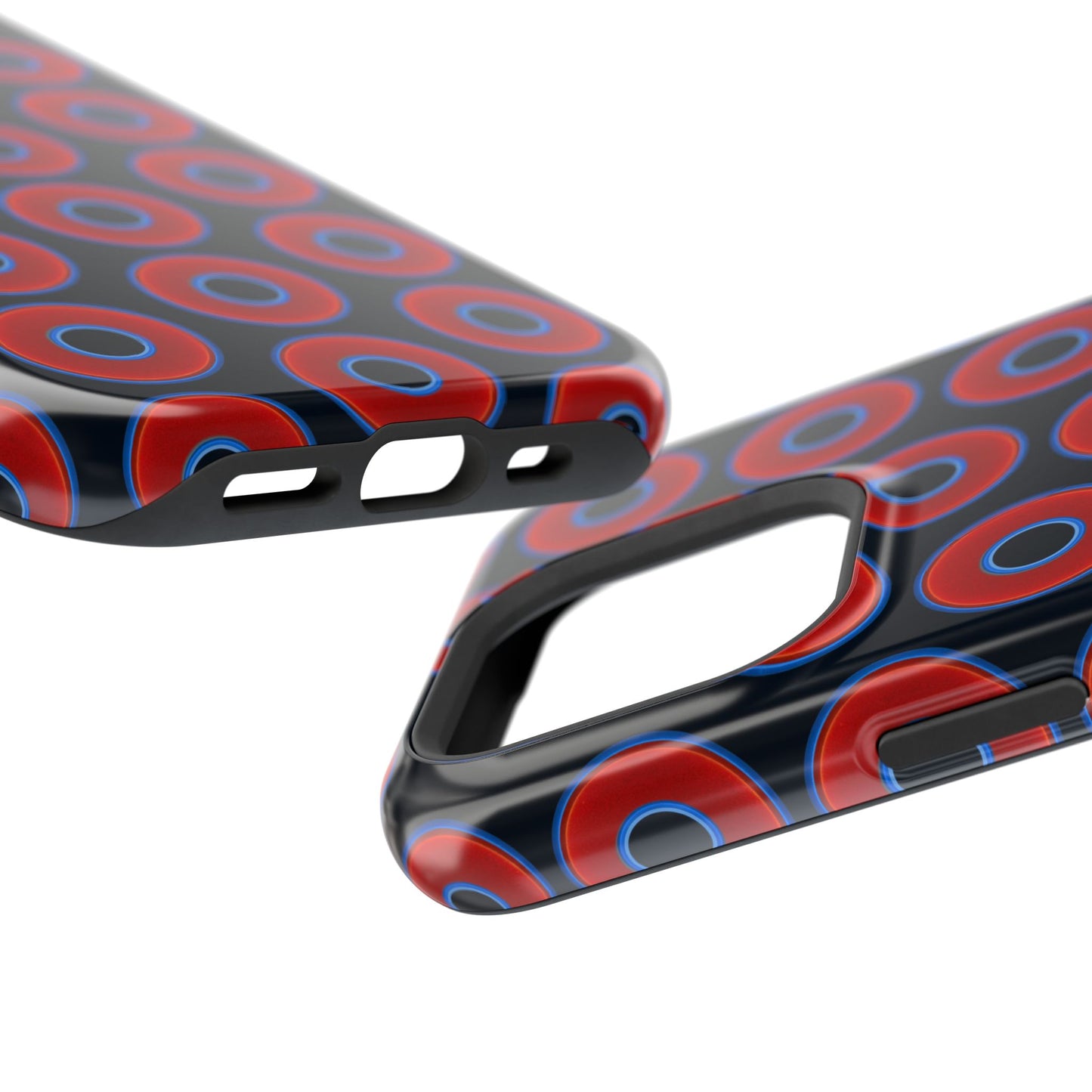 Impact-Resistant Lumpy Donut Case - red vivid donut print w/blue charcoal background