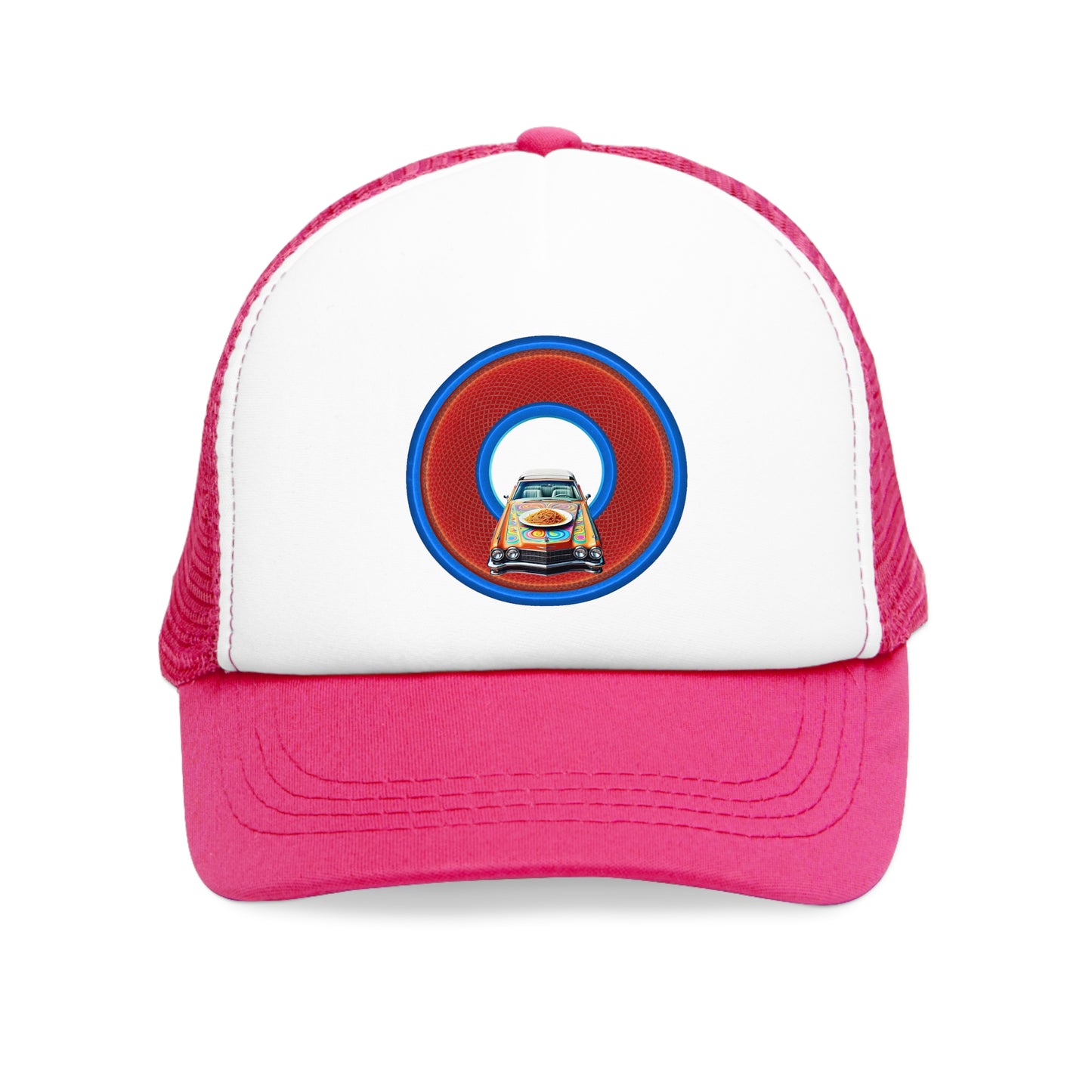 Lumpy Trucker Hat - "Cadillac Rainbows & Eating on the Run" - variant 1 - red donut