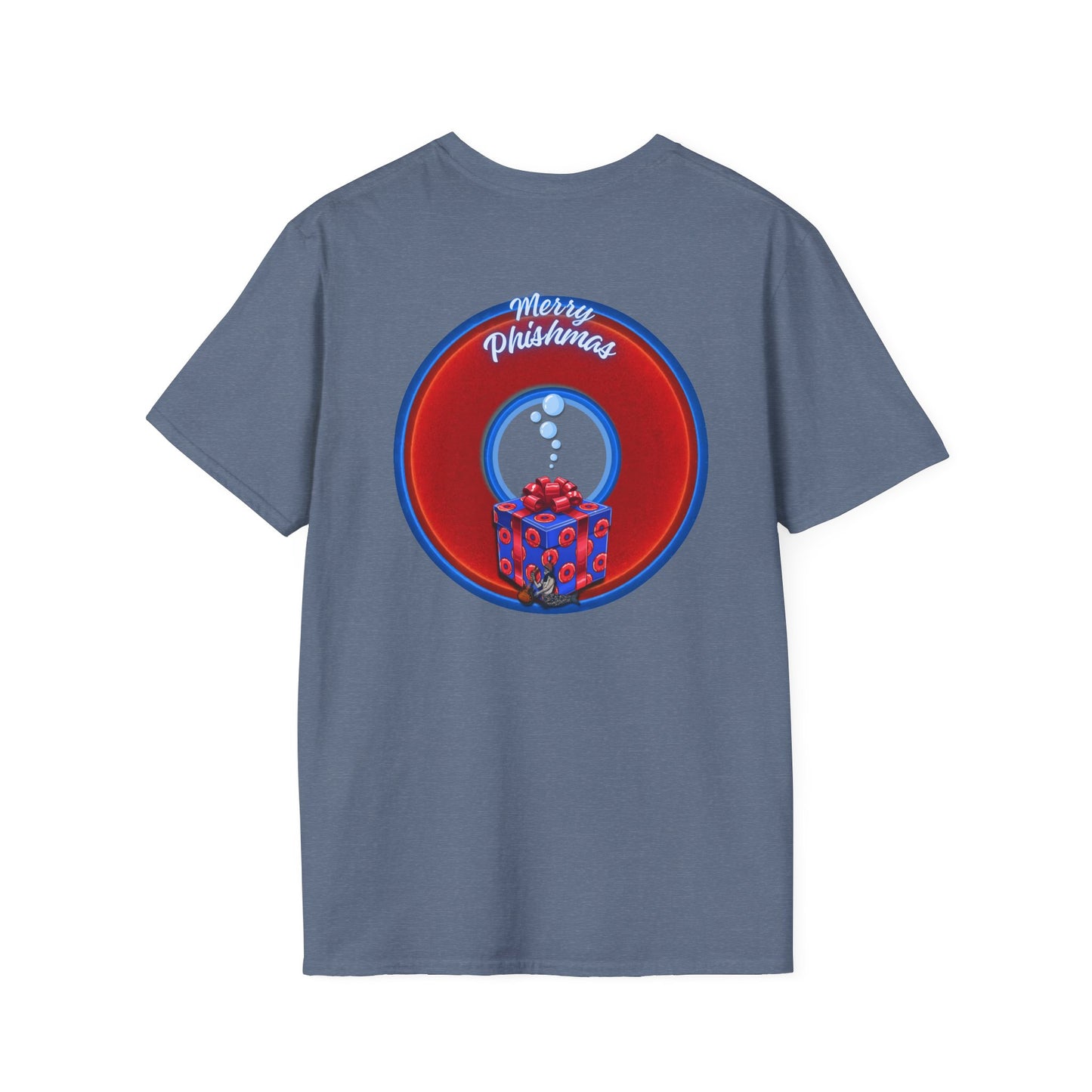 Classic Donut Tee - Unisex Soft-Style - "Phishmas Caroler's Tee " - vivid red/blue donut - variant 2