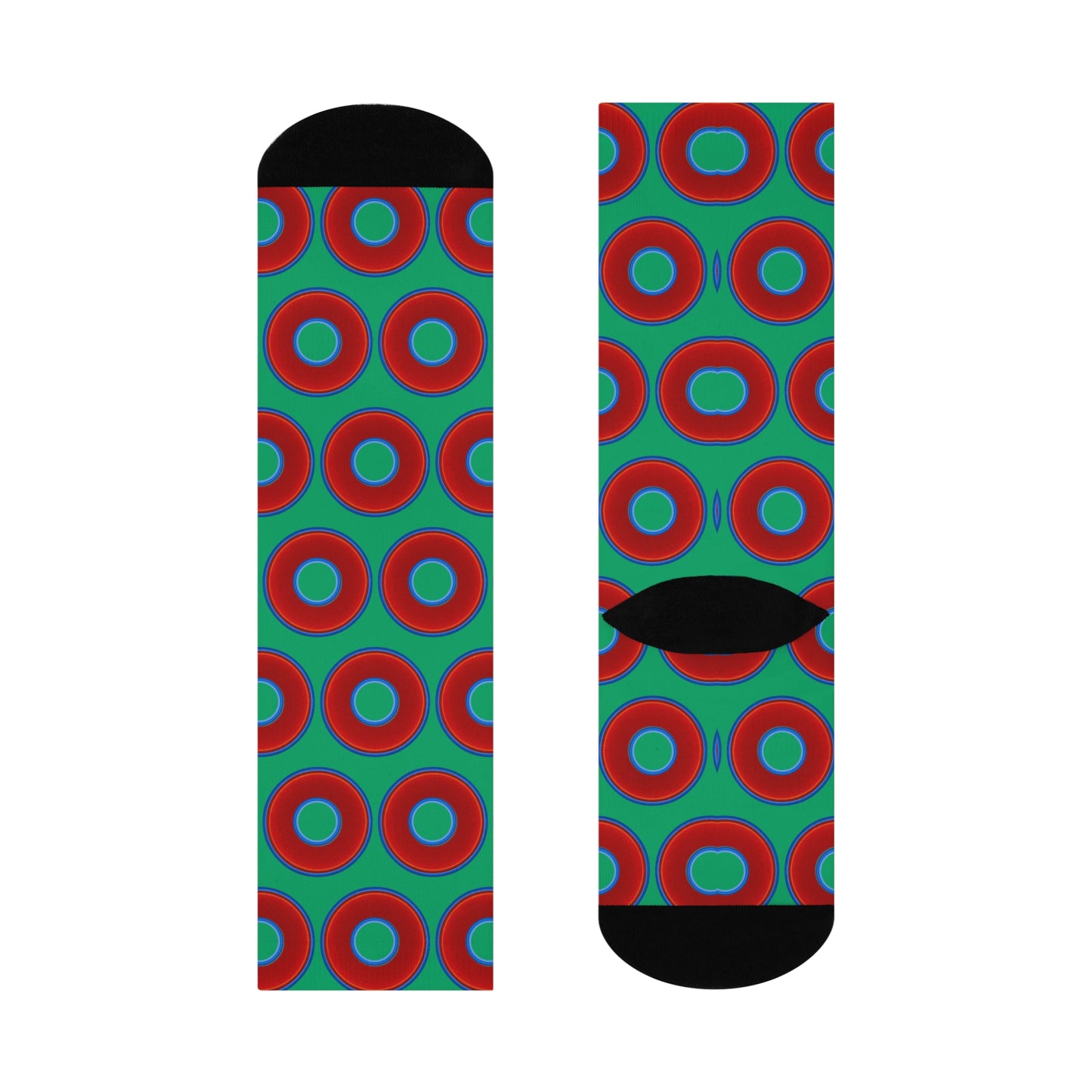 Lumpy Sox - cushioned crew - vivid red donut print w/jade green background