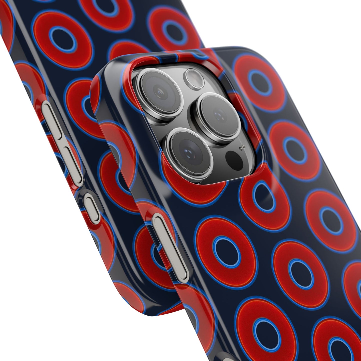 Lumpy Donut Snap Case - red vivid donut print w/midnight teal blue background