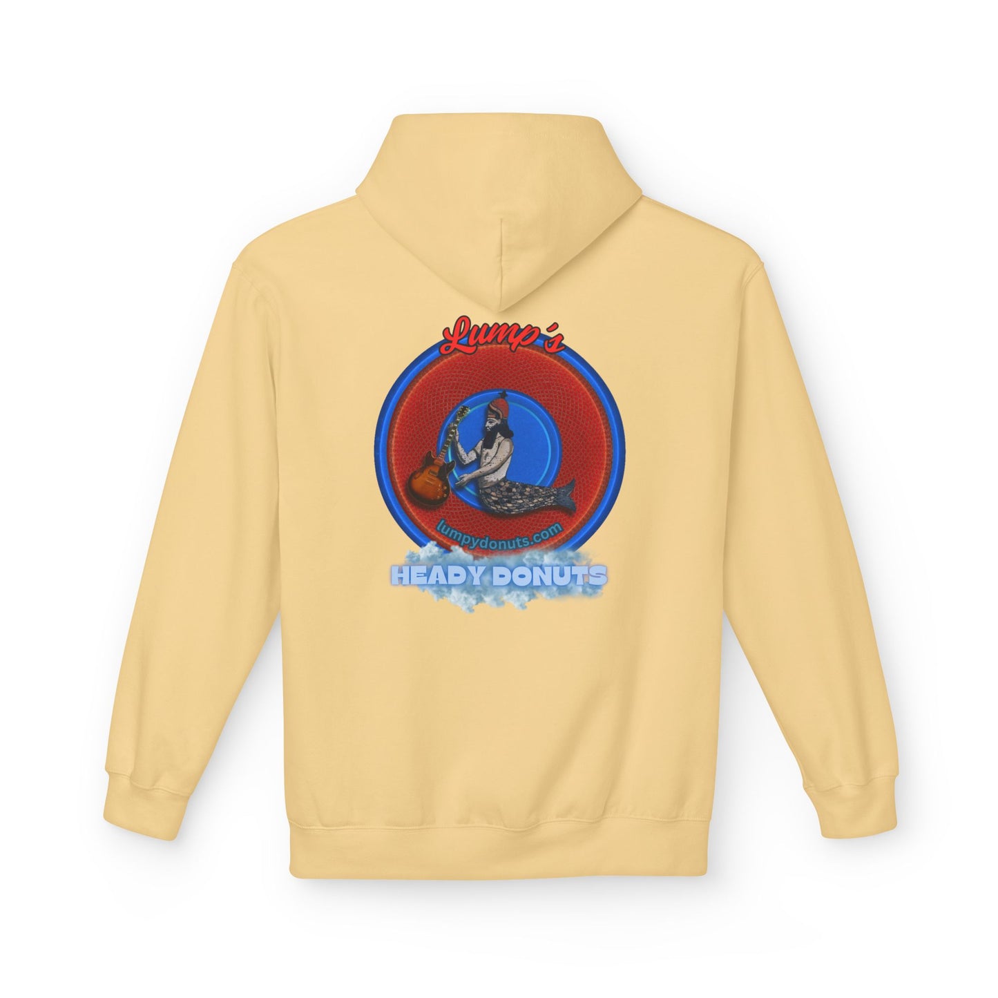 Unisex Fleece Hoodie - [Midweight Soft-style] - "Lump's Heady Logo" - w/rustic red donuts