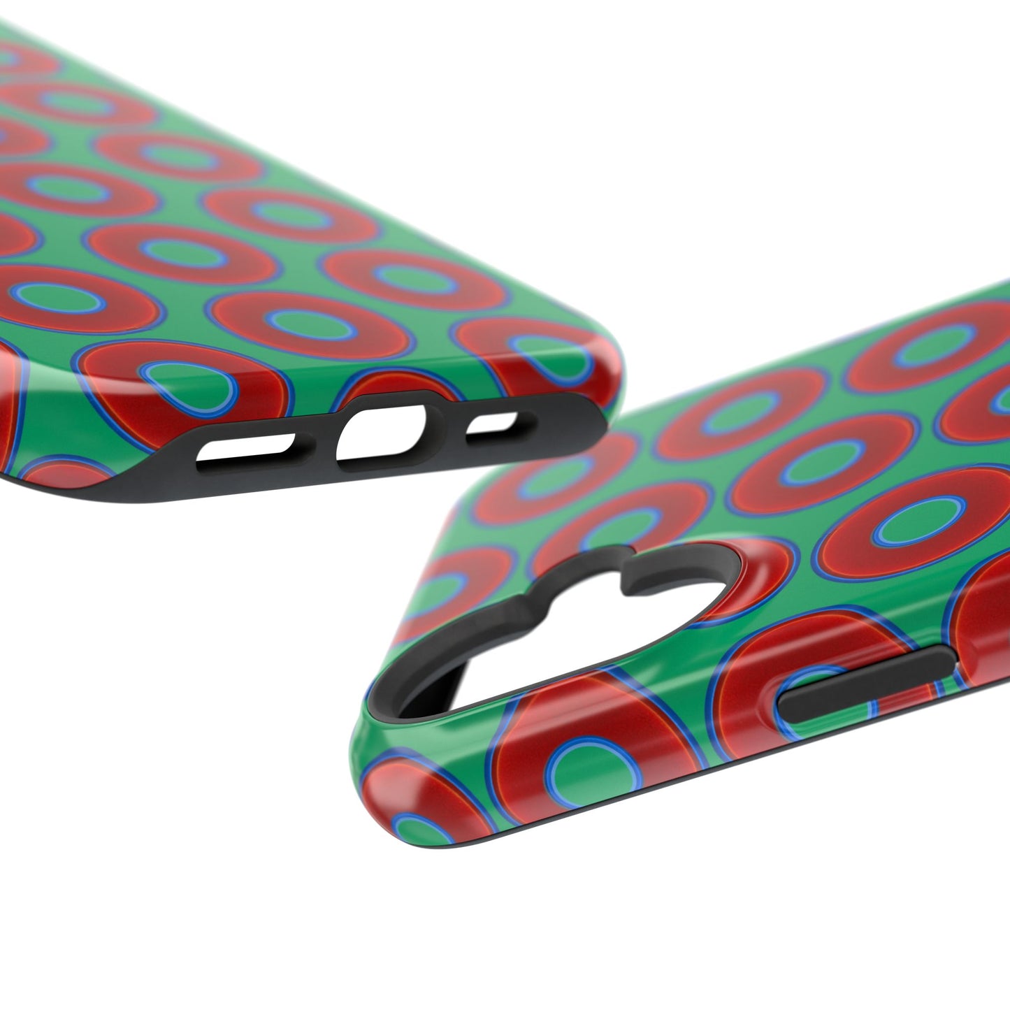 Magnetic Tough Donut Case - red vivid donut print w/jade green background