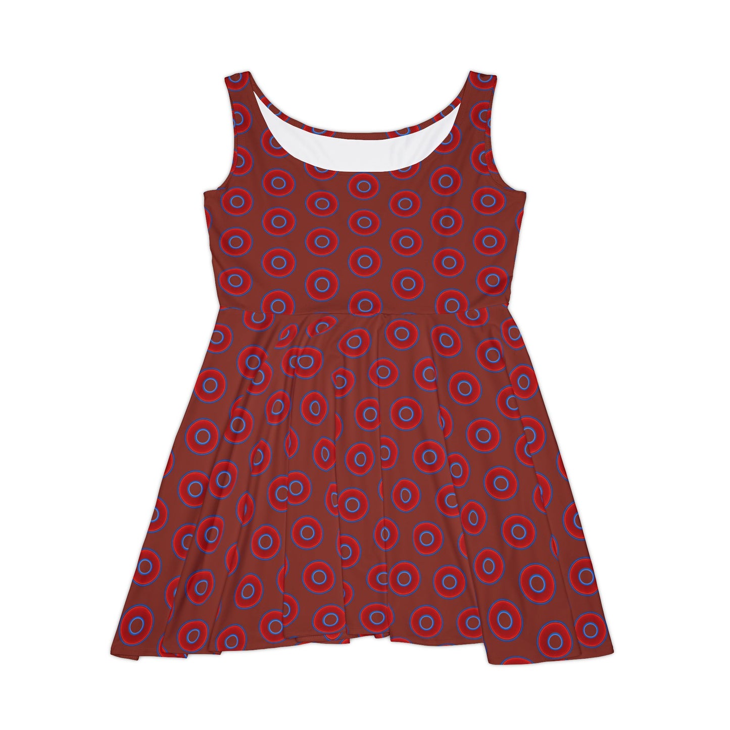 Women's Skater Donut Dress - vivid red donut print w/burnt umber background