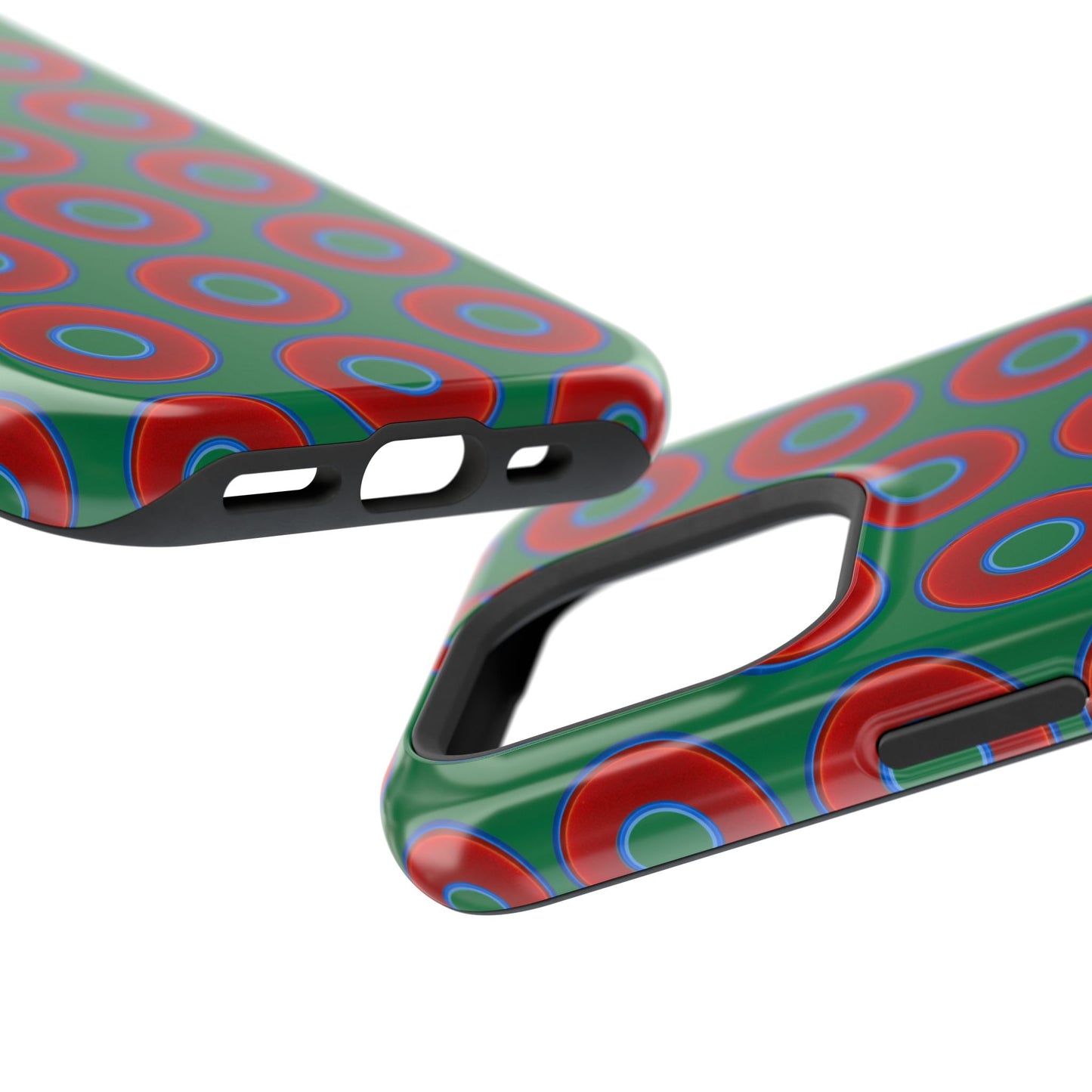 Impact-Resistant Lumpy Donut Case - red vivid donut print w/green background