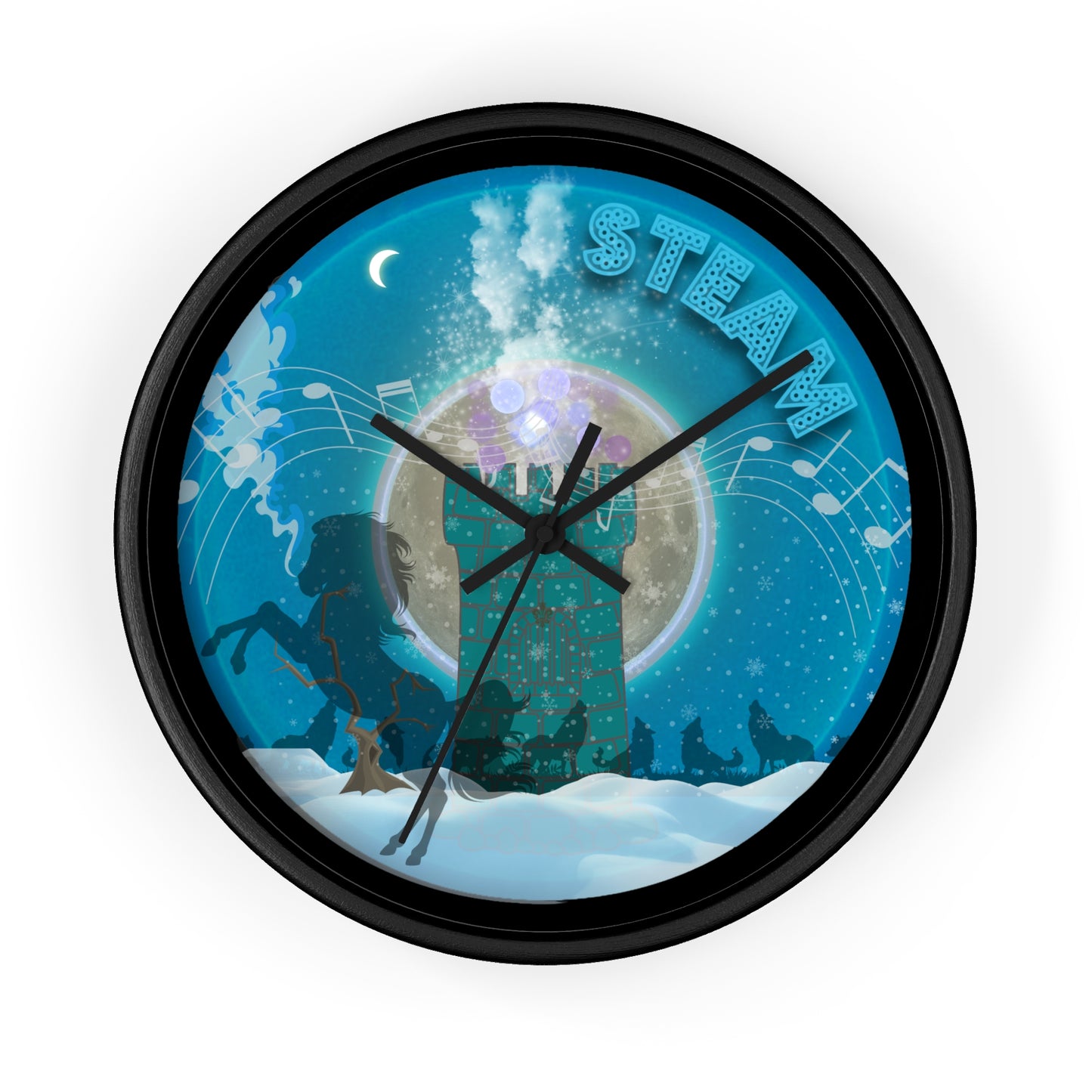 Lumpy Wall Clock - "Steamed Donut Clock?" - vivid red/blue donut w/black background