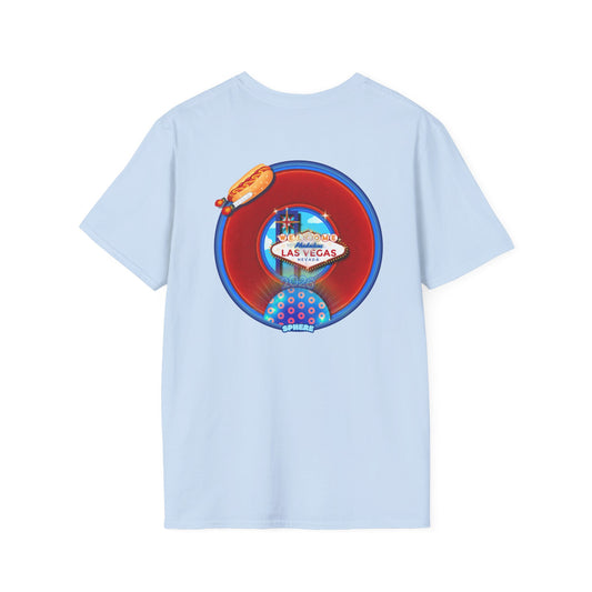 Classic Donut Tee - Unisex Soft-Style - "Viva Las Vegas Donut" -  vivid red donut w/raw dogger - variant 4