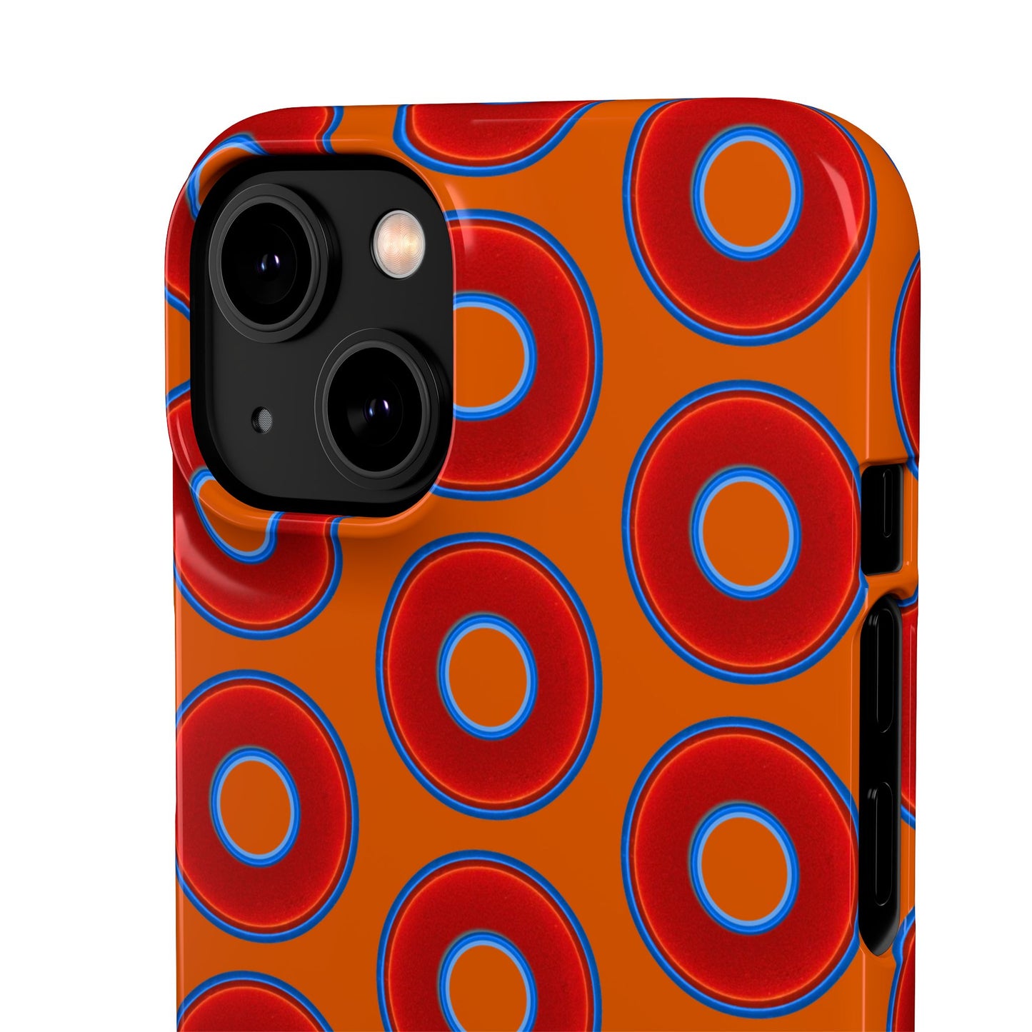 Lumpy Donut Snap Case - red vivid donut print w/dark orange background
