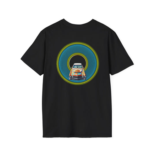 Classic Donut Tee - Unisex Soft-Style - "Cadillac Rainbow Spaghetti Incident" - series 1.0  - variant 1 - blue/green donut
